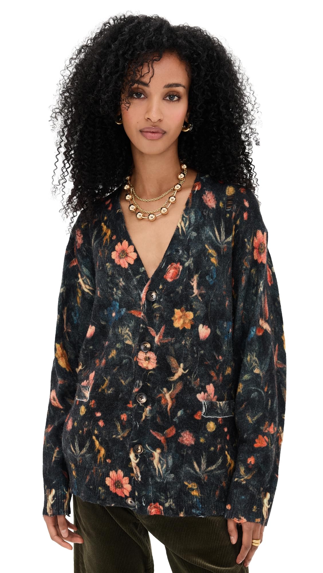 R13 Womens Printed Boyfriend Cardigan