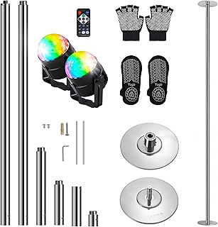SereneLife Professional Spinning Dance Pole with Lights, 45mm Portable Exercise Pole for Fitness – Durable Steel Build, Anti-Rust Finish, Suitable for Home, Club, Gym, Party, Pub