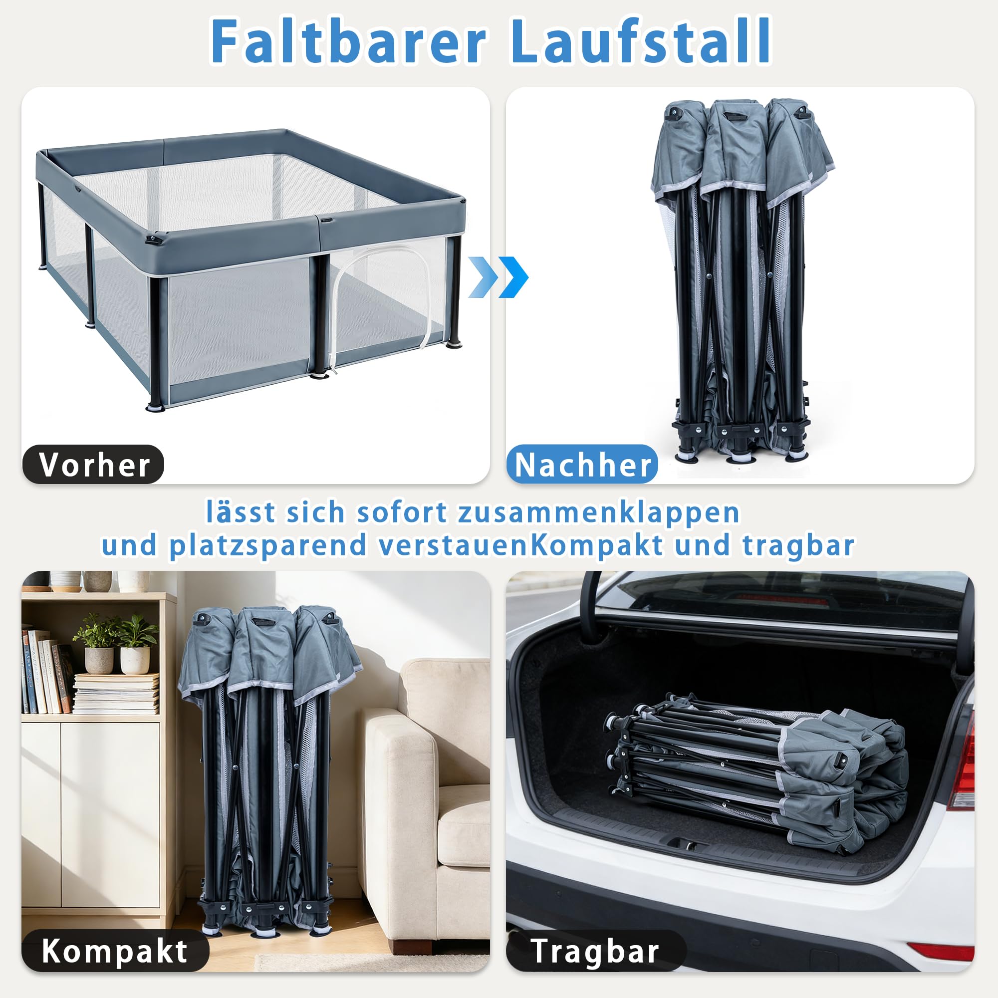 Parc pour bébé - 180 x 180 cm - Pliable - Gris foncé | Clôture de jeu 150D Oxford pour intérieur et extérieur avec sac de rangement, parc