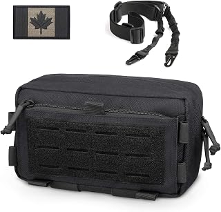 Tactical MOLLE EDC Horizontal Pouch of Multi-Function Design, Molle Tool Pouch Compact Utility Bag Multipurpose Molle Attachment Fanny Pack Organizer, Shoulder Strap and Flag Patch are Included
