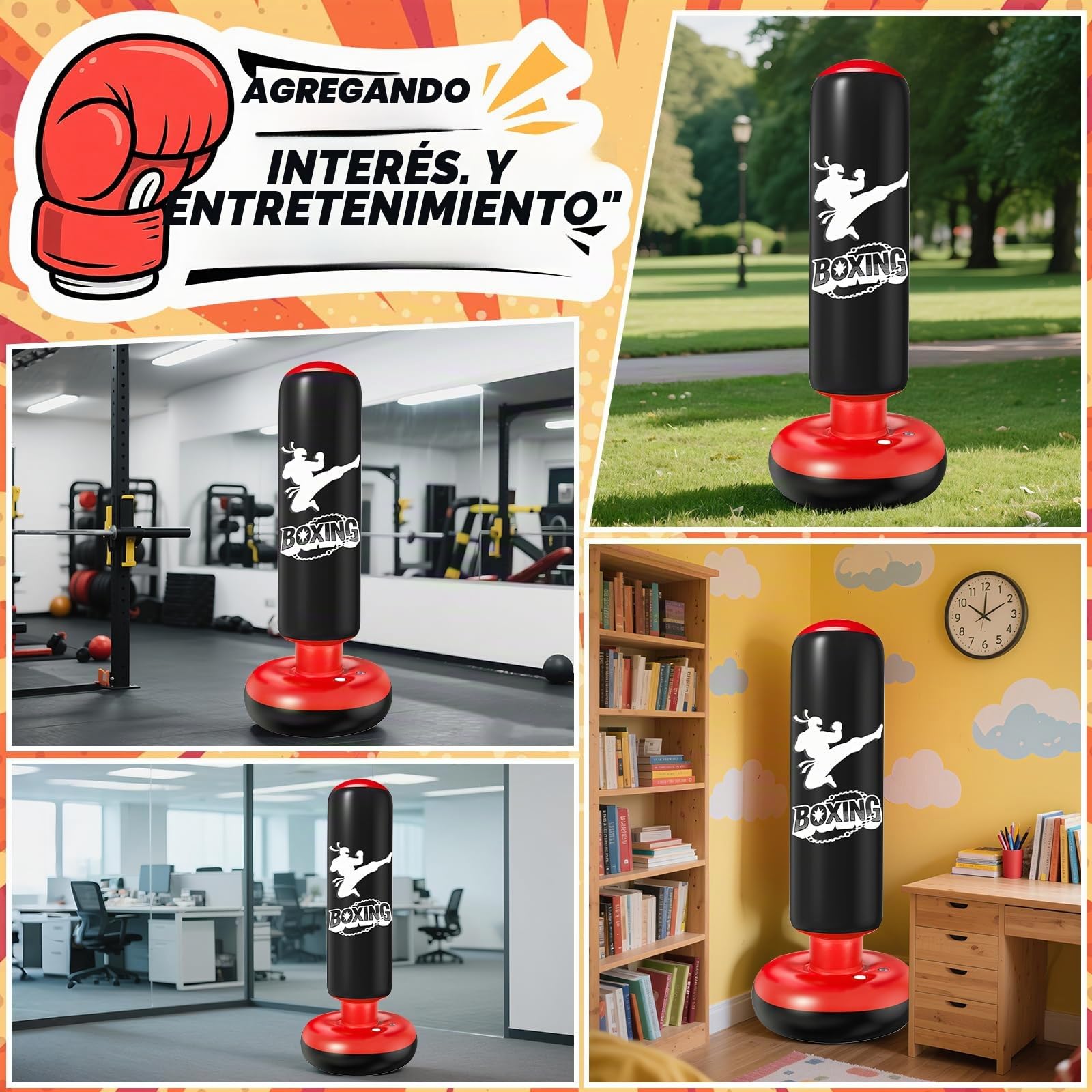 Saco de Boxeo Niños 160cm Bolsa Inflable con Guantes y Bomba para MMA Taekwondo