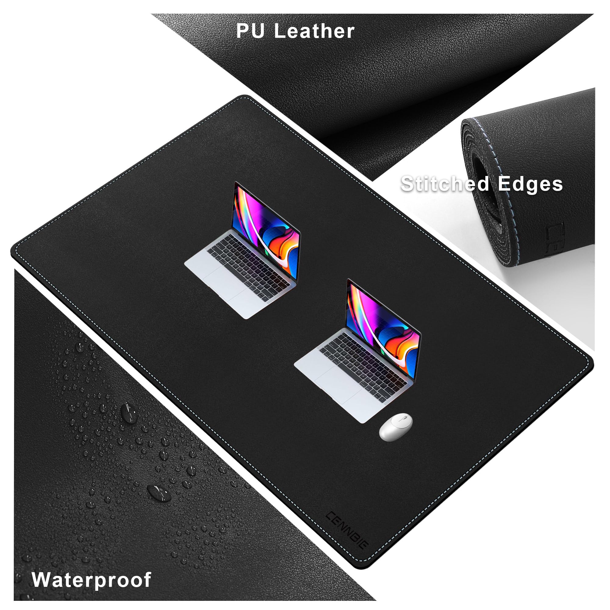 CENNBIE Tappetino da scrivania in pelle, 140 x 90 cm Tappetino per mouse, sottomano scrivania impermeabile in pelle PU per scrivania, ufficio e casa (Nero)