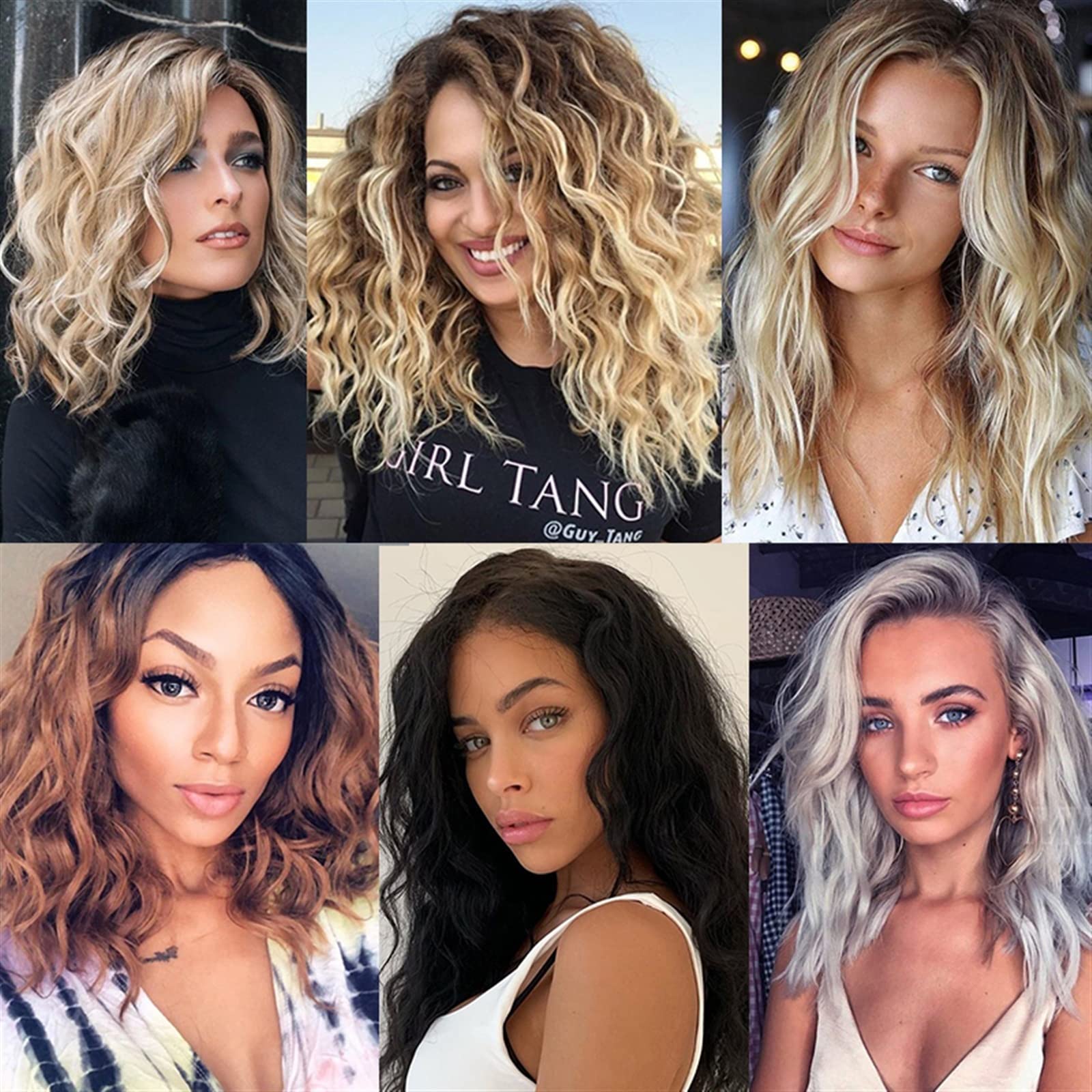Peruka naturalna Krótka Kręcone Ombre Blond Bob Peruki do Włosów dla Kobiet Moda Syntetyczna Część Środkowa Peruka z Brązowymi Korzeniami Średni Długi Falista Żaroodporne Włókno Peruka