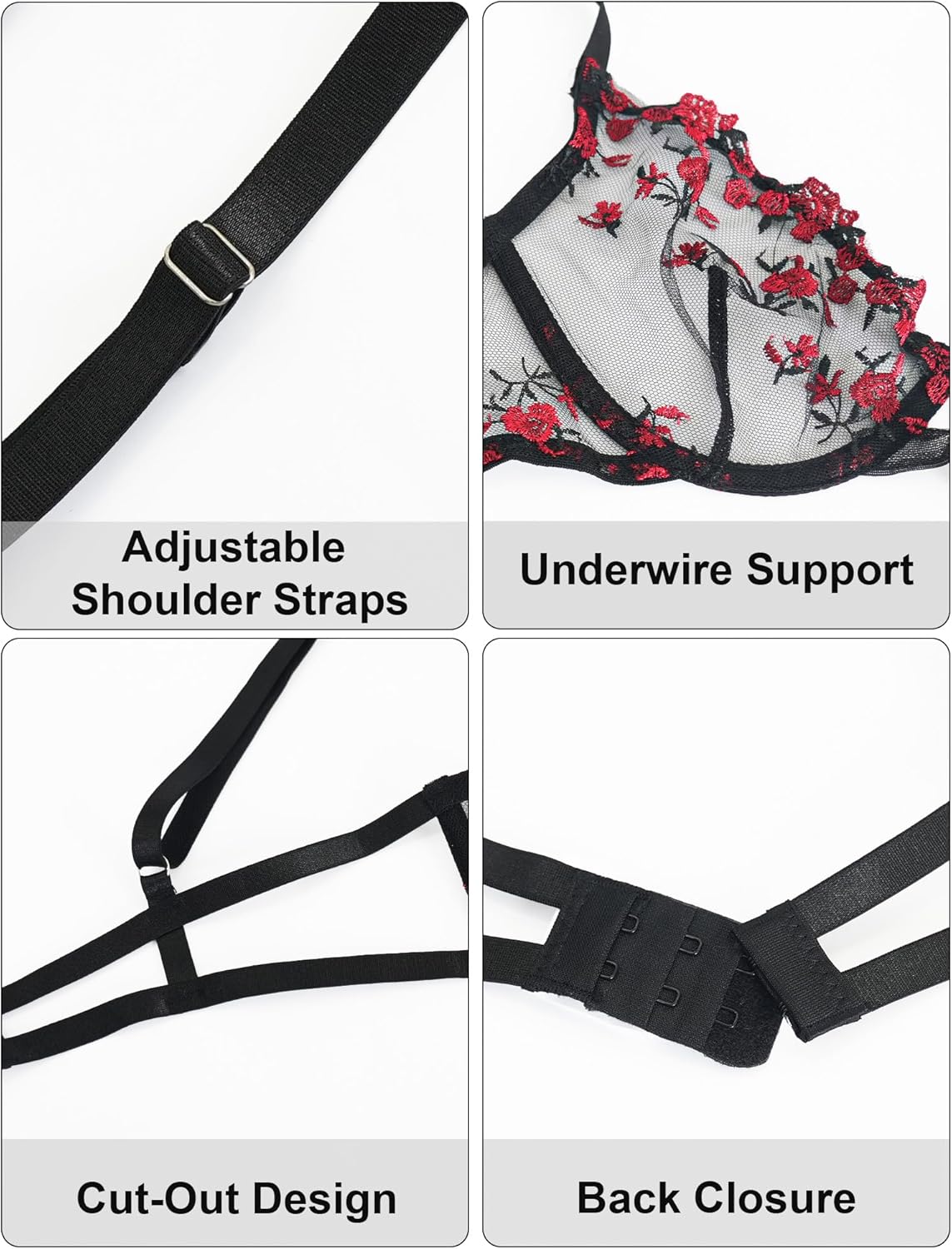 FEOYA Sexy Lingerie for Women Matching Lace Bra and Panty Sets Embroidered Mesh Push Up Bralette Thong Underwear Two Piece - Image 3