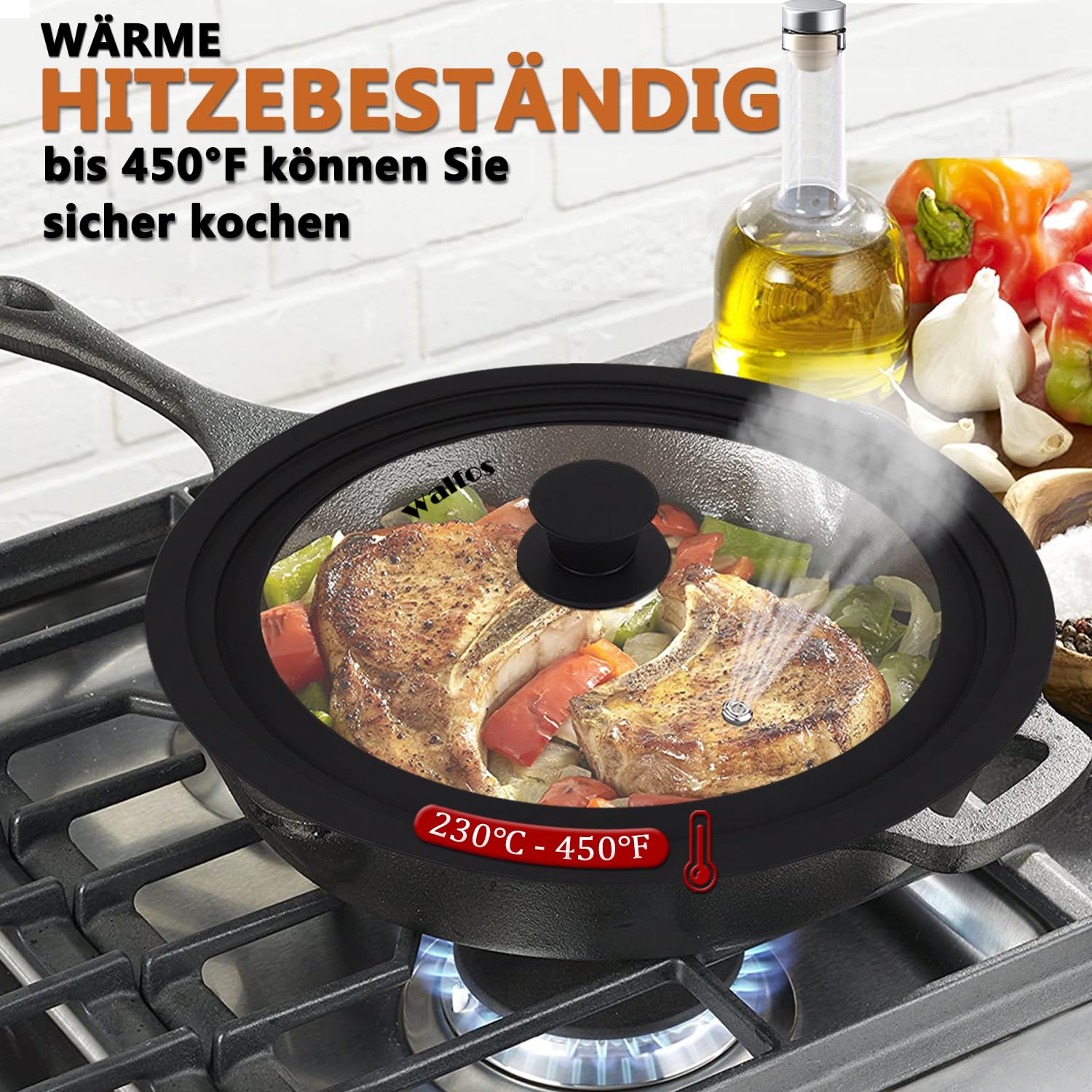 M.S.N Coperchi Universali In Vetro 2 Pezzi | Adatti Per Pentole 16-28cm Con Bordo Silicone E Valvola Vapore - Foto 9