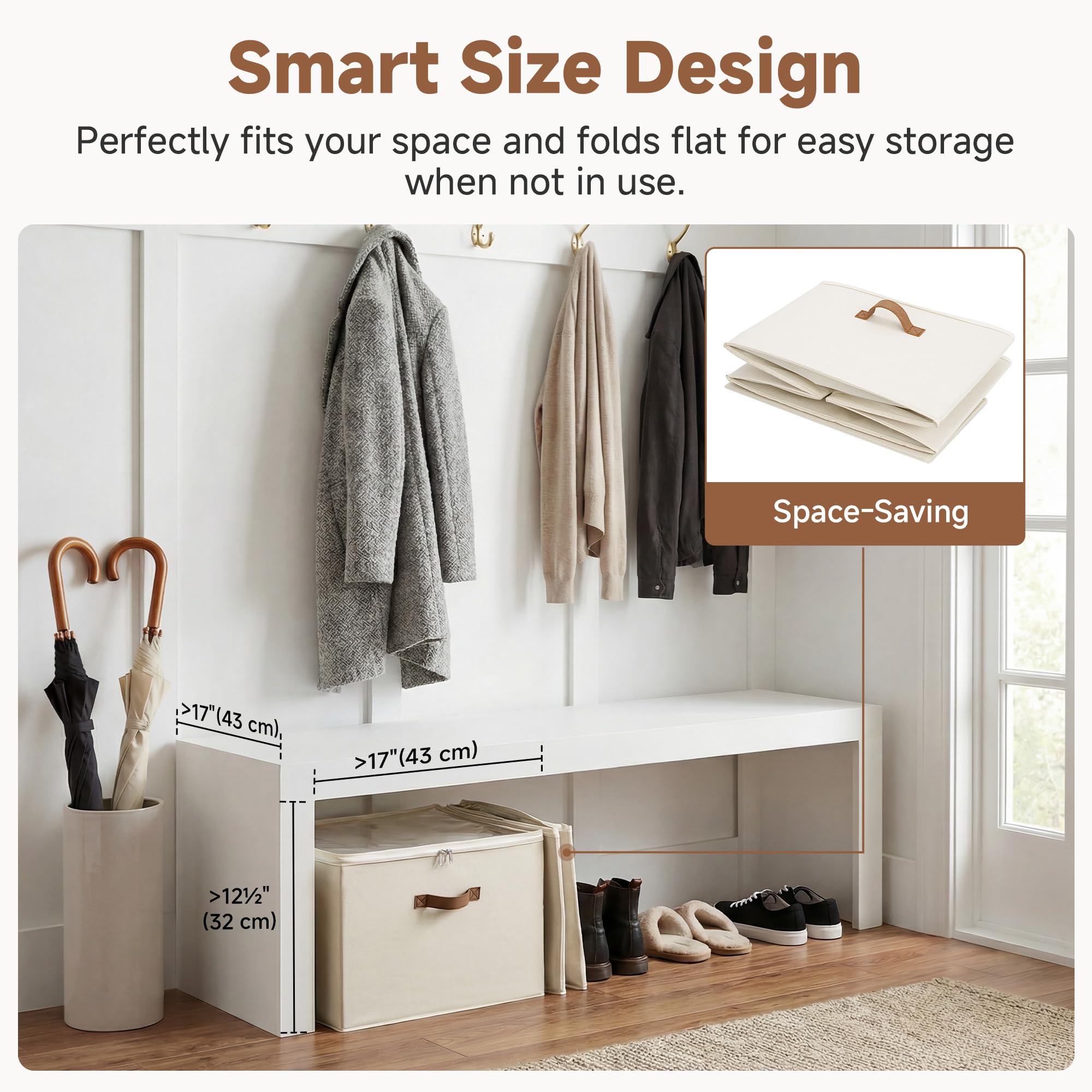 StorageWorks Organizer na buty do szafy 43 x 43 x 32 cm – pojemnik na buty mieszczący do 16 par, materiałowy organizer z regulowanymi przegrodami i przezroczystą pokrywą, beżowo-kremowy