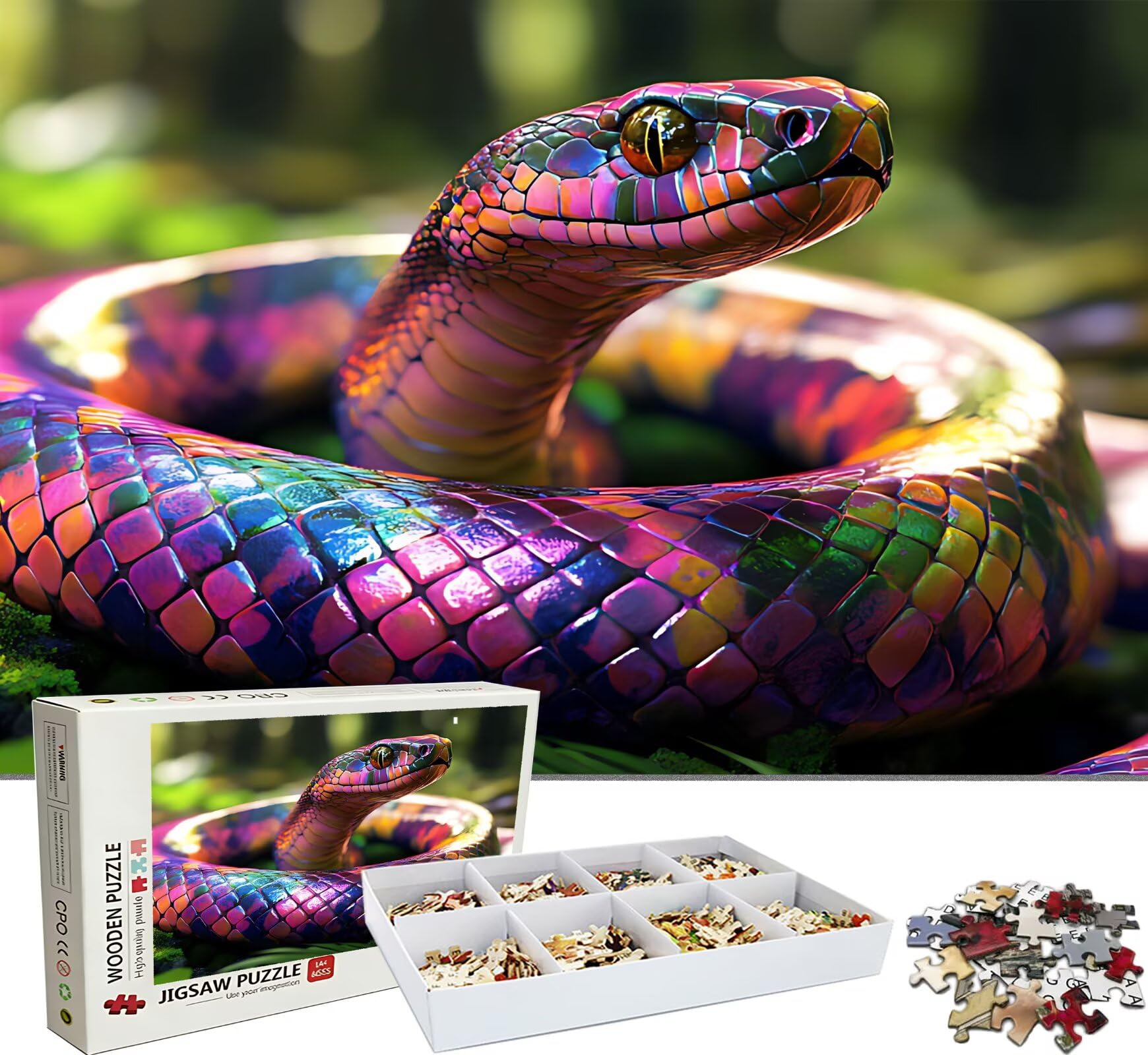 Puzzle 1500 Teile, Holzpuzzle Erwachsene - Impossible Puzzle 87 x 57 cm niffliges Denkspiel & Denksport für Frauen & Männer, Familienspiel für Spieleabende, Geschenk für Frauen Schlange Tier-3 w0-805