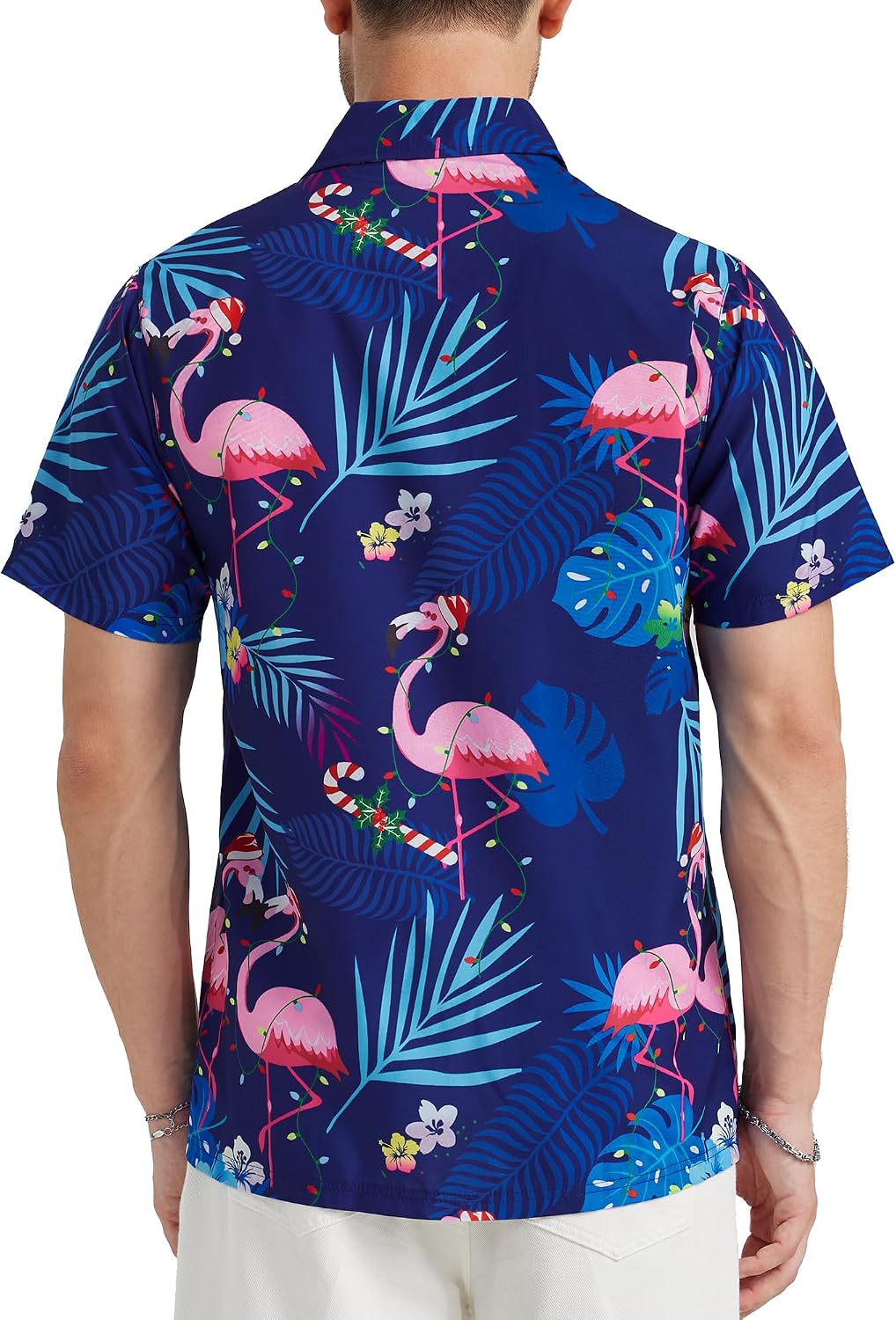 Hawaiian Shirt for Men Short Sleeve Casual Button Down Shirt Flamingos Tropical Beach Shirts Aloha Shirts with Pocket (Navy Flamingos,3XL)