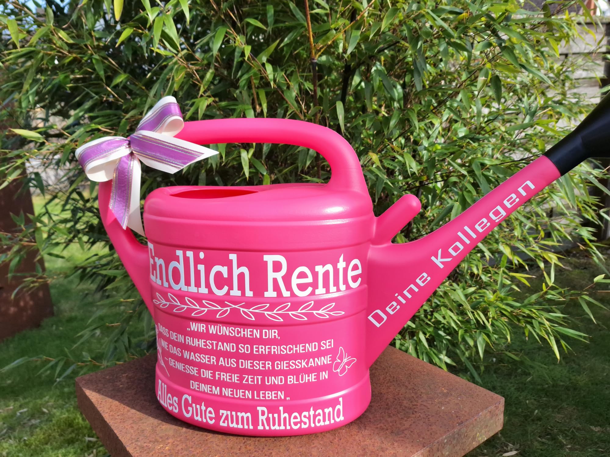 Gießkanne 10 L Rentnerin Rente PINK Abschiedsgeschenk, Geschenkgießkanne zum Renteneintritt in den Ruhestand