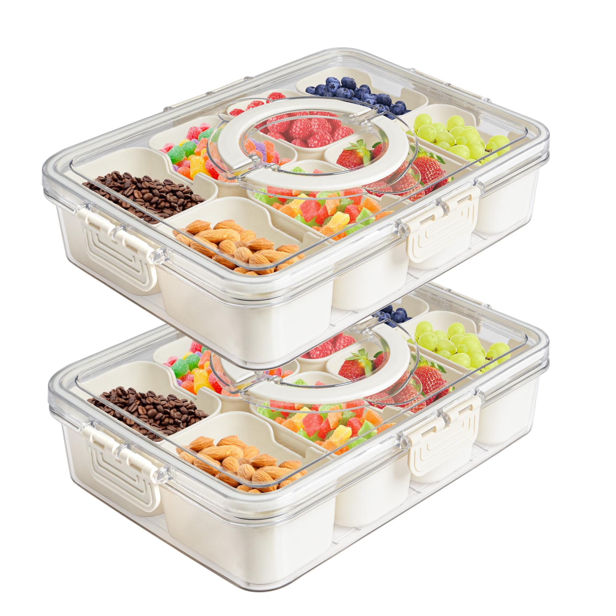 2 Pezzi Portatile Snack Box con 8 Scomparti,Contenitore Snack,Vassoio da Portata Diviso,Snack Box Compartiment,per Conservare Noci,Caramelle,Biscotti,Frutta