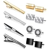 Tie Clip Cufflinks Set for Men Necktie Tie Bar Clips Business Shirts Tuxedo Wedding Gift with Box Silver-tone Gold-tone Black