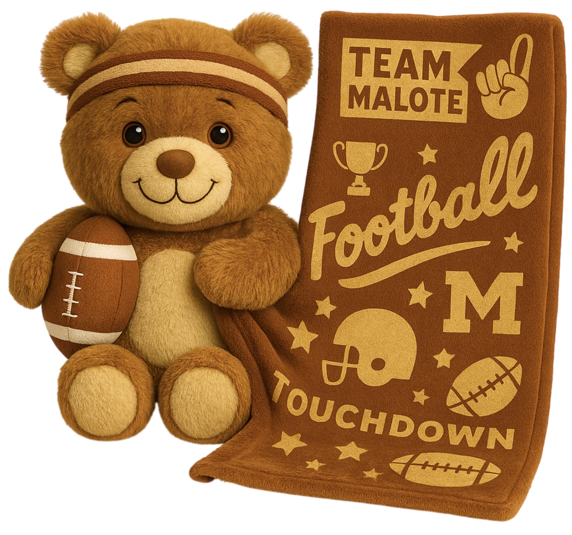 Malote Baby Bear Football Plush Stuffed Animal Brown Security Blanket Loveys for Babies Sports Toy for 1 Year Old Boy Girl Kids Infant Toddler Newborn