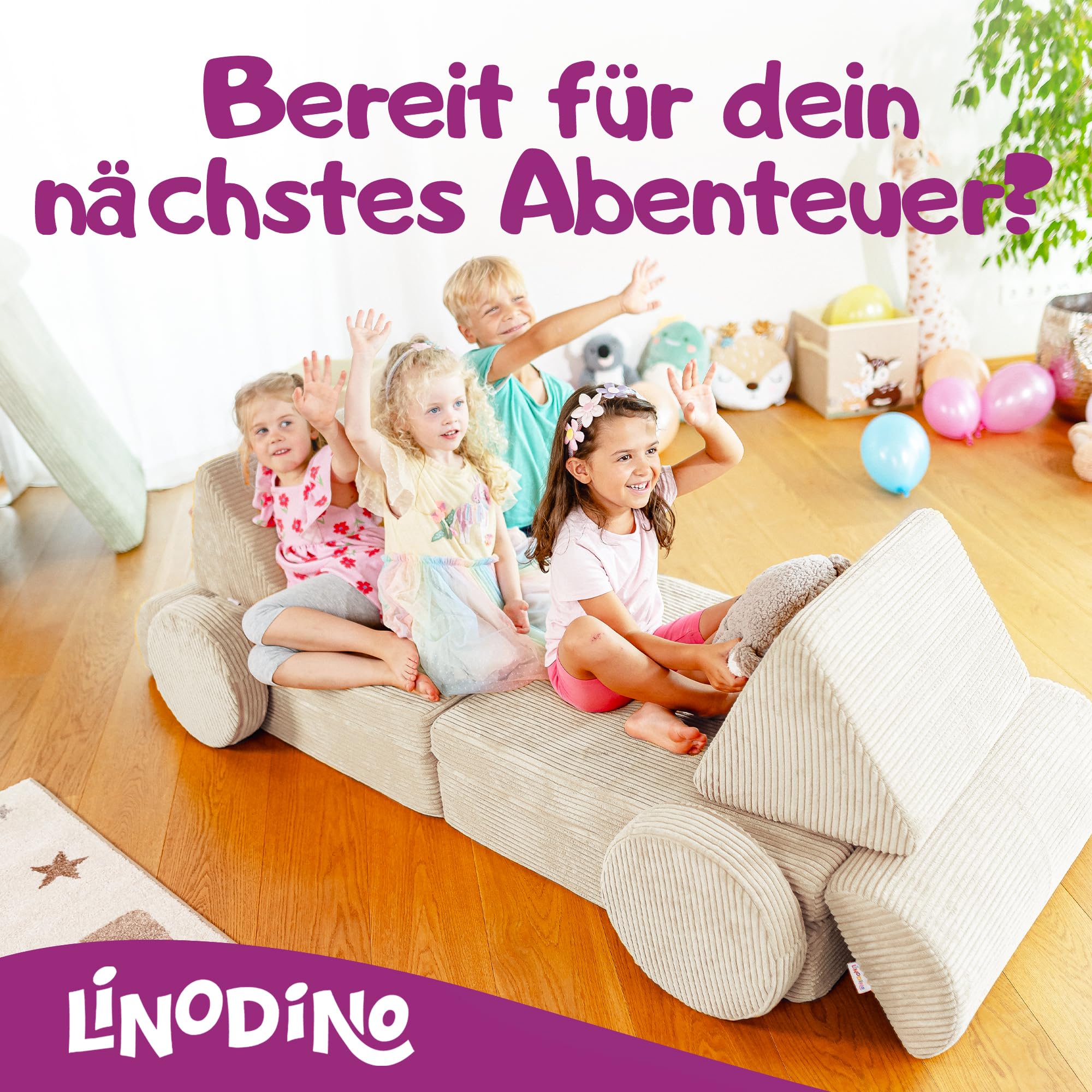 Linodino® Spielsofa Cord Fantasiewelt, Kindersofa-Bausteine - Stapelsteine für Kinder - Kindercouch, Sofa-Kuschelecke | Schaumstoff-Softbausteine | Oeko-TEX 100 Zertifiziert | Elfenzauber Beige