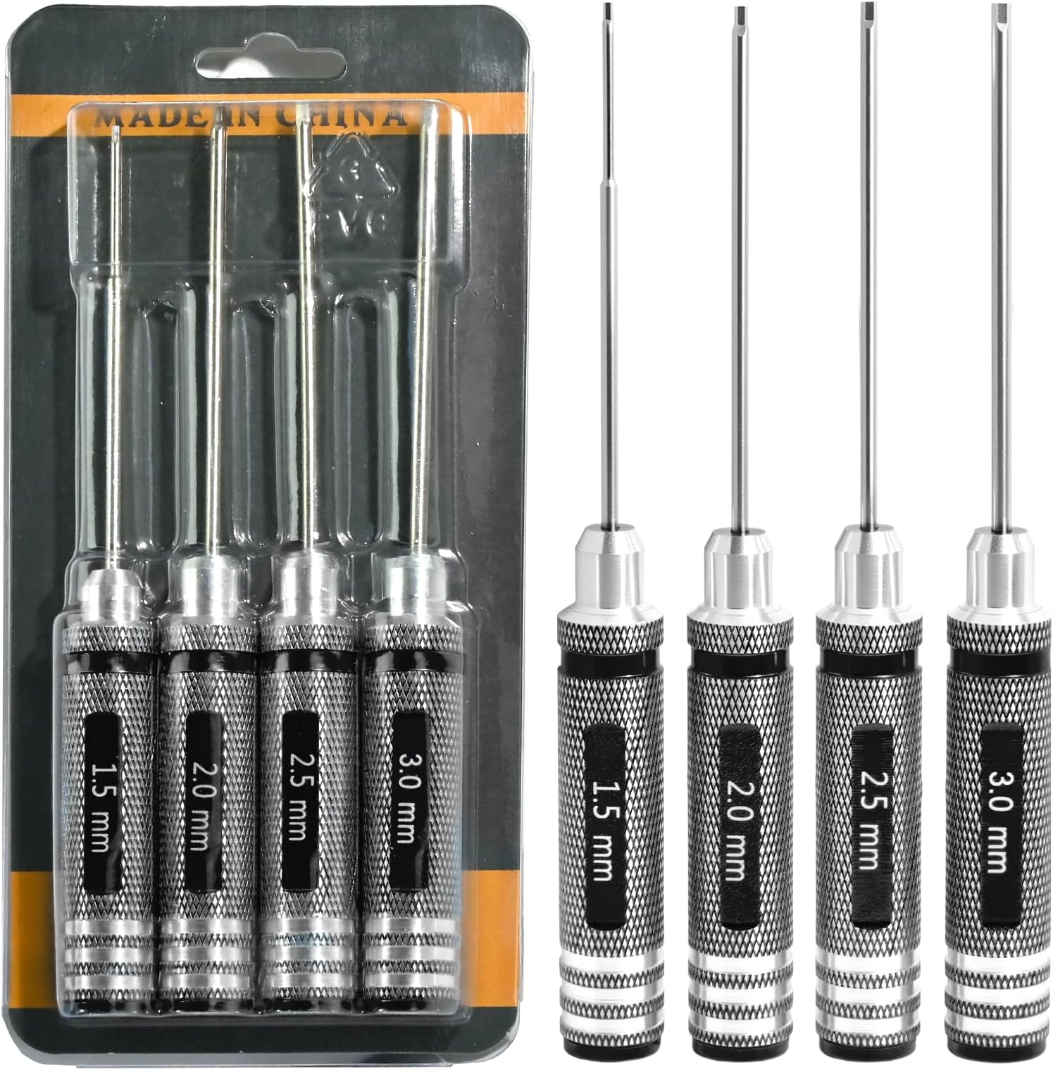 4pcs 1.5 2.0 2.5 3.0mm Hex Key Driver Set Hex Allen Screwdriver Kit, Aluminum Allen Wrench Set Screw Driver RC Tool Kit for Rc Car Drone Multi-Axis FPV Racing Helicopter Models Phone Electronic