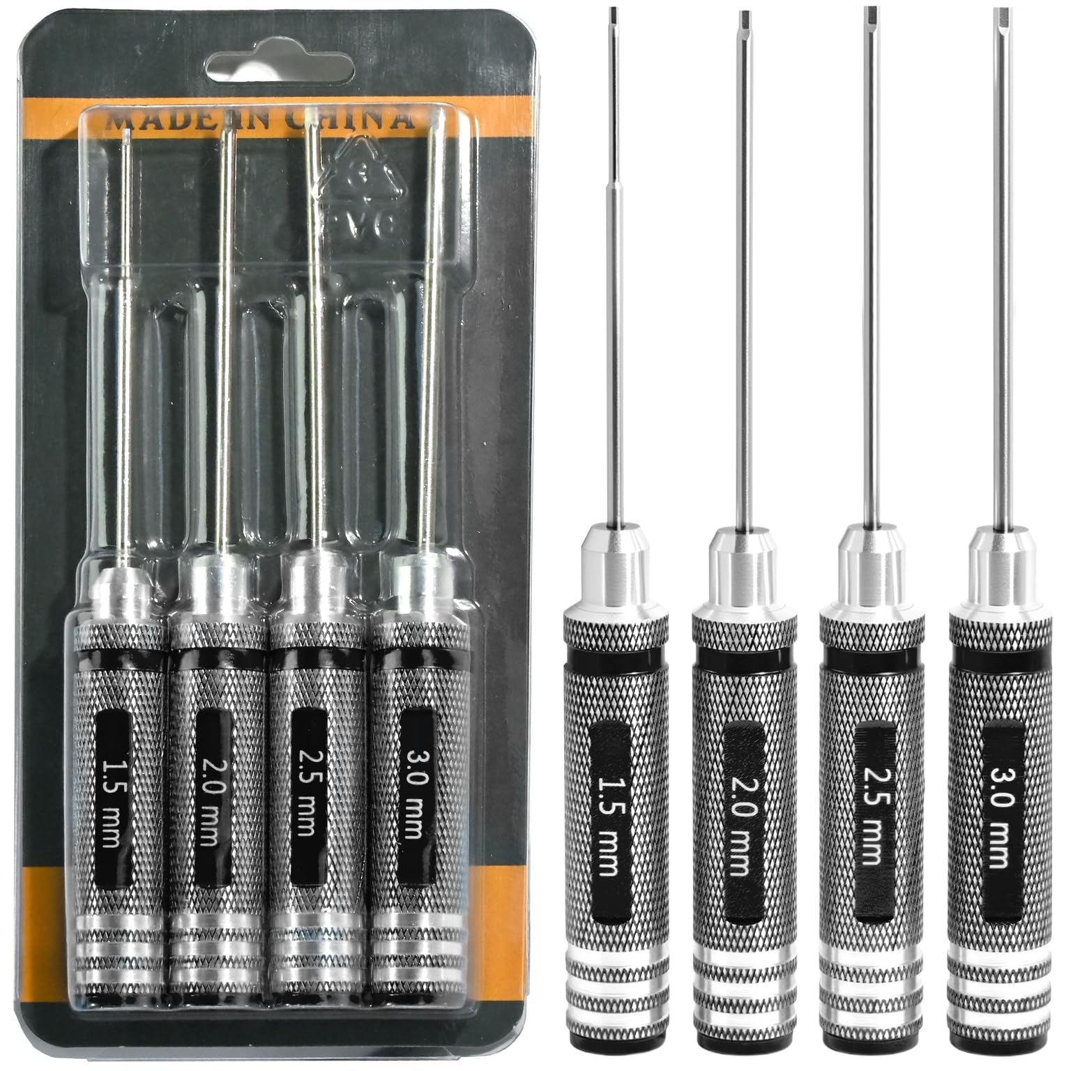 4pcs 1.5 2.0 2.5 3.0mm Hex Key Driver Set Hex Allen Screwdriver Kit, Aluminum Allen Wrench Set Screw Driver RC Tool Kit for Rc Car Drone Multi-Axis FPV Racing Helicopter Models Phone Electronic