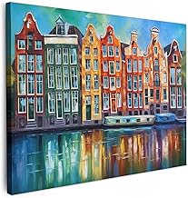 MuchoWow© Living Room Pictures for Bedroom 70 x 50 cm Canvases Wall Decoration Picture Room Decoration Amsterdam - Oil Painting - Canal - Painting - Art