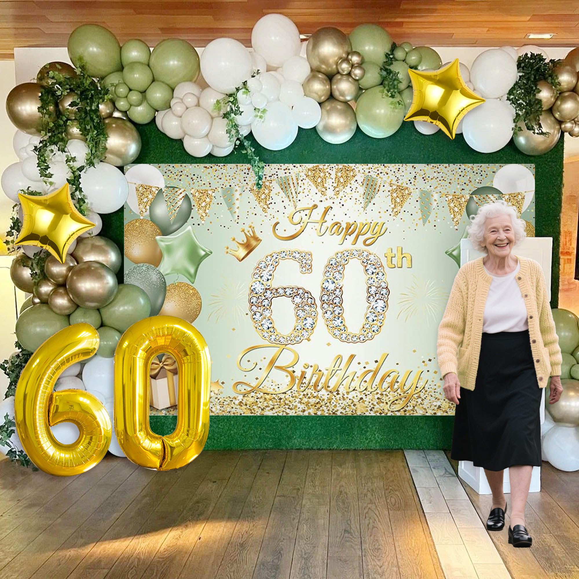 Luftballons 'Goldene 60' Mit Eukalyptus-Design: Festliche Deko Zum Geburtstag