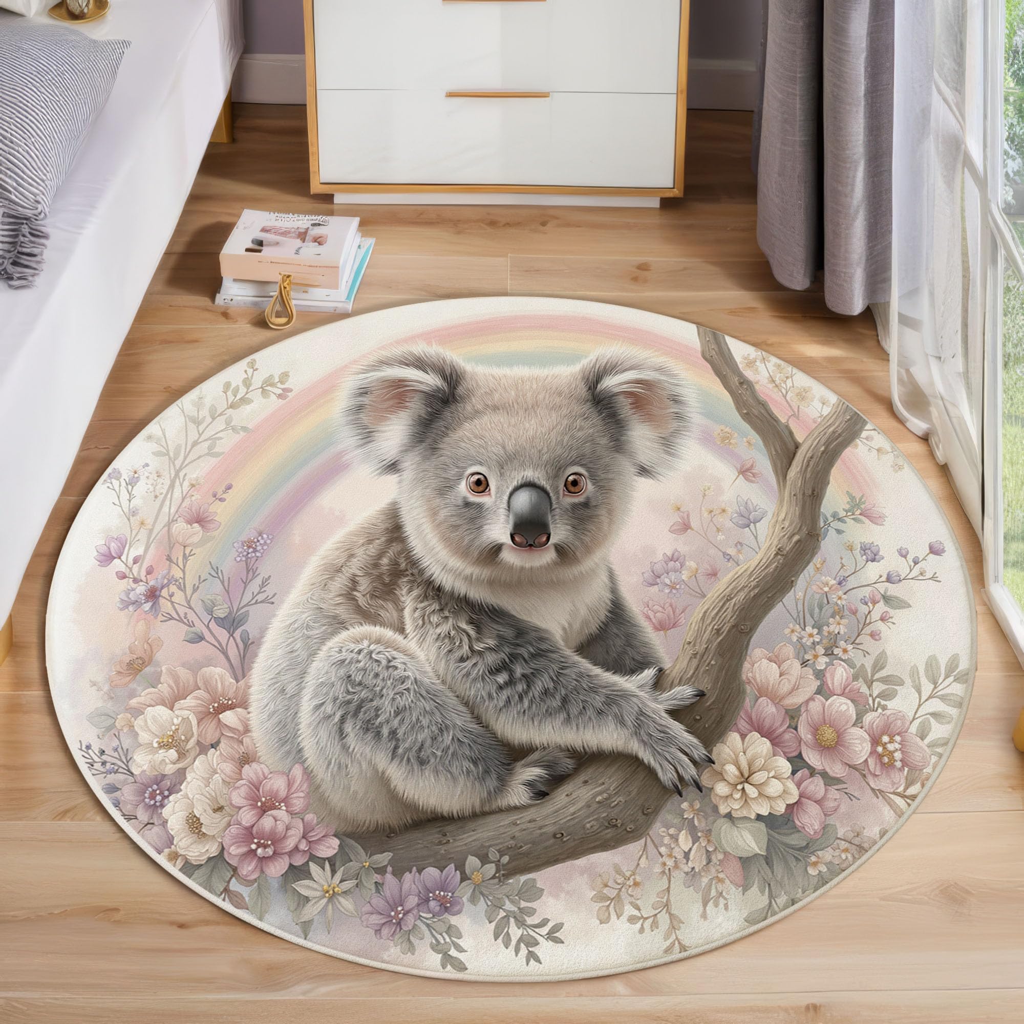 Tapis chambre à coucher confortable blanc de 80cm style koala arc-en-ciel