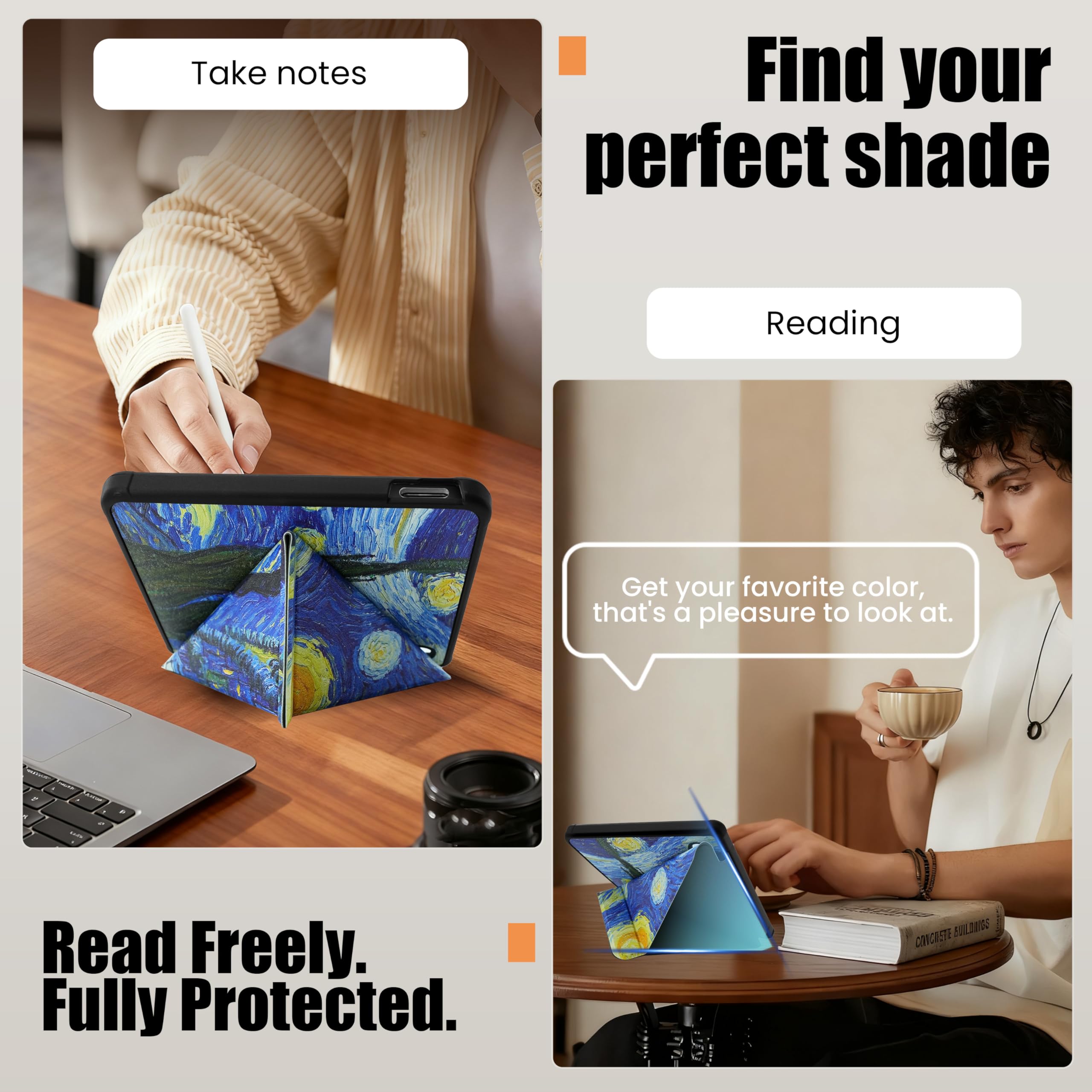 Case For Kobo Libra Colour/Kobo Libra 2, Includes a Case & Screen Protector - 7" Origami Cover Fit for Kobo Libra (Model N418/N428) with Auto Sleep/Wake(Starry Night, 7 icnh) — view 8