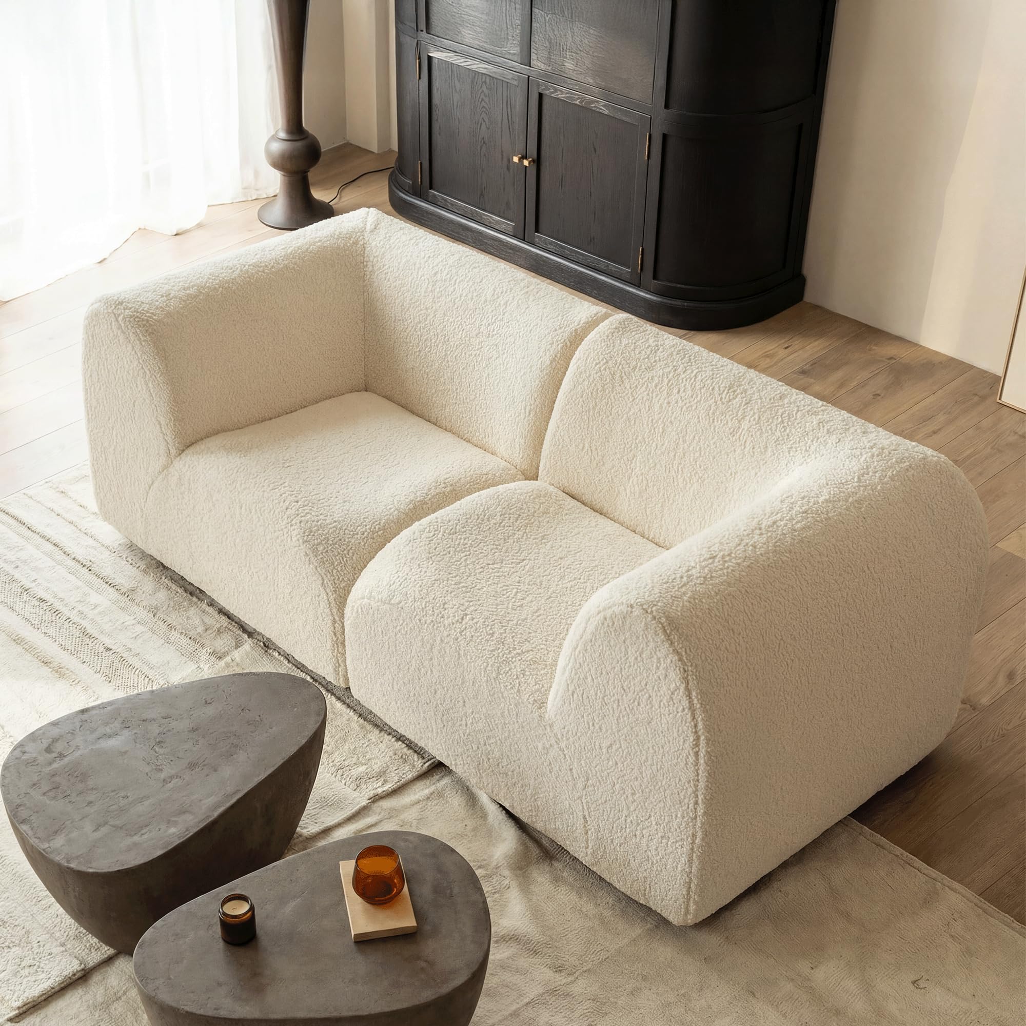 Loveseat Modular Sofa 2-Piece Curved Sectional Couches with High-Density Foam 76 Boneless Sherpa Deep Seat Couch with Armrest