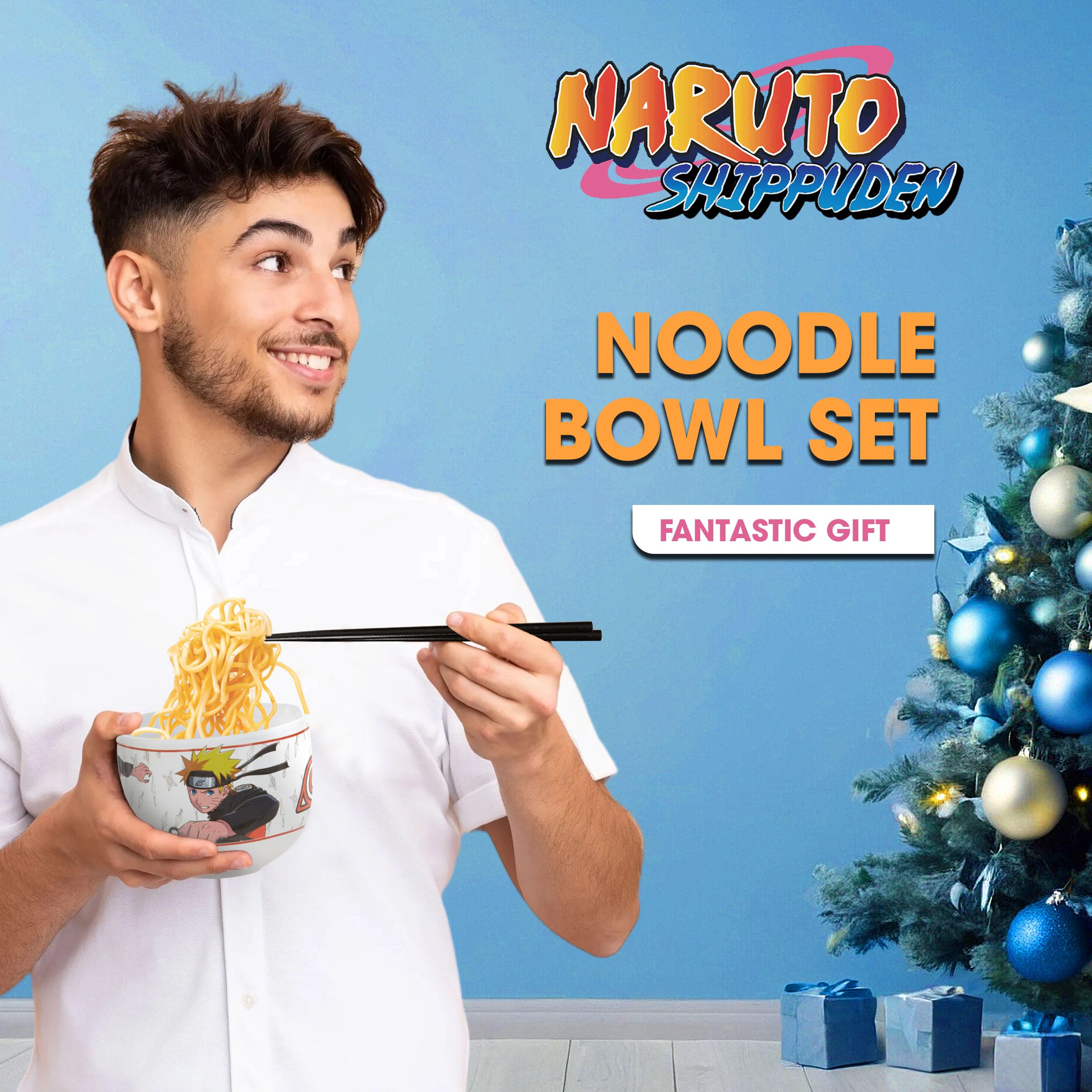 Culture Fly Naruto Ramen Bowl Set with Chopsticks and Spoon, 20 oz Ceramic Microwave Instant Noodle Bowls with Chopsticks, Ramen Noodle Bowl, Rice Bowl Anime Gifts for Men