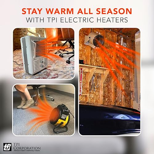 Miniatura 8 de TPI Serie ICH240C ICH Construcción SitioUtilidad Ventilador Calentador Portátil Forzado, 40003000W, 16.714.4 Amp, Rojo