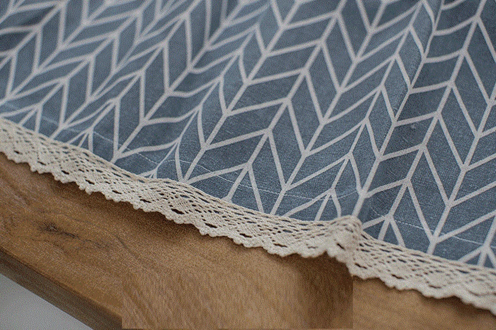 A.Monamour Tenda Corta per Finestra Piccola Opaco Cotone E Lino Rombo Grigio Geometrico Con Pizzo Tendina Tenda da Cucina Bistrot Caffè Mezza Tenda Mantovana Tenda a Vetro Tenda a Pannello Tenda Porta