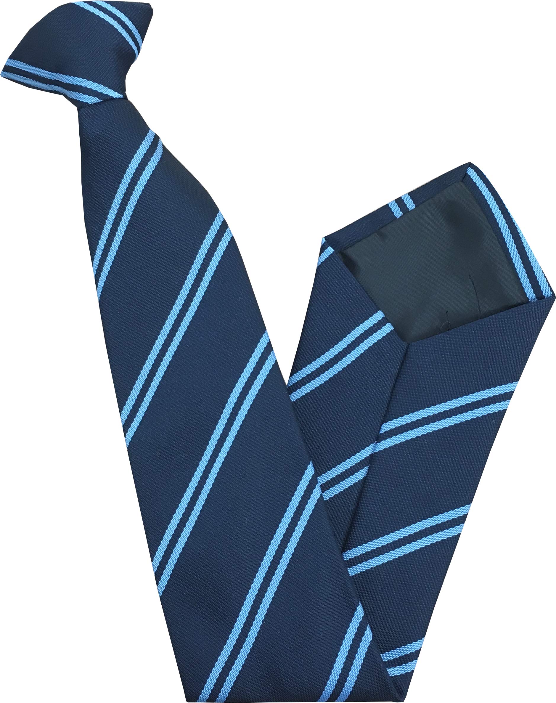 Great British Tie Club Men's Adult Double Stripe Clip On Neck Ties (Navy & Sky Blue)