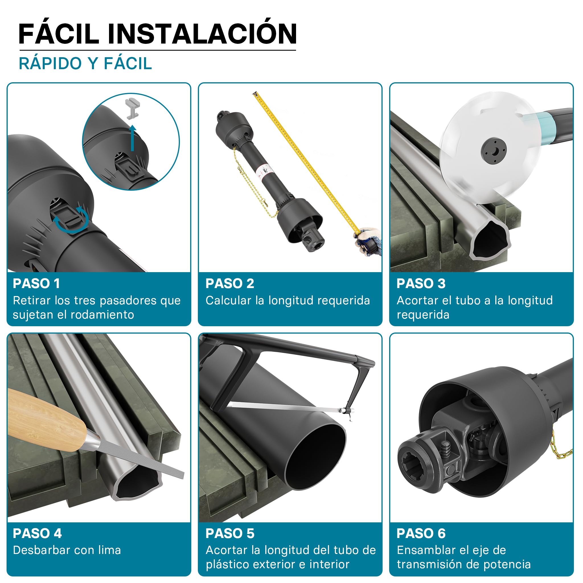 WilTec Toma de Fuerza T2 Eje transmisión cardán 750mm 270Nm 540rpm PTO 23kW (31CV) 2X 1 3/8" 6 Dientes - 5