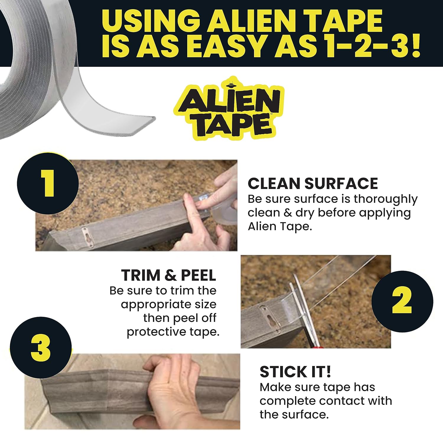 Alien Tape 10 Foot Multi-Surface Reusable Double-Sided Tape (Pack of 6)