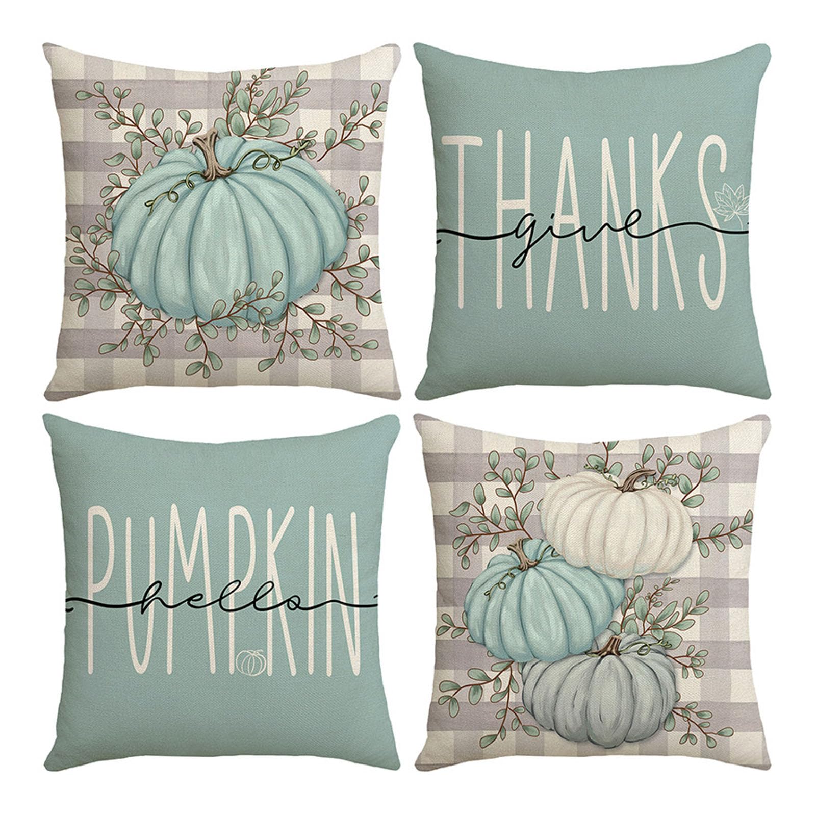 KLUSIET Fall Decor Throw Pillow Covers 18x18, Pumpkin Floral Pillow Covers Thanksgiving Farmhouse Cushion Cover for Home Couch Bed Sofa Decor(4pcs,B)