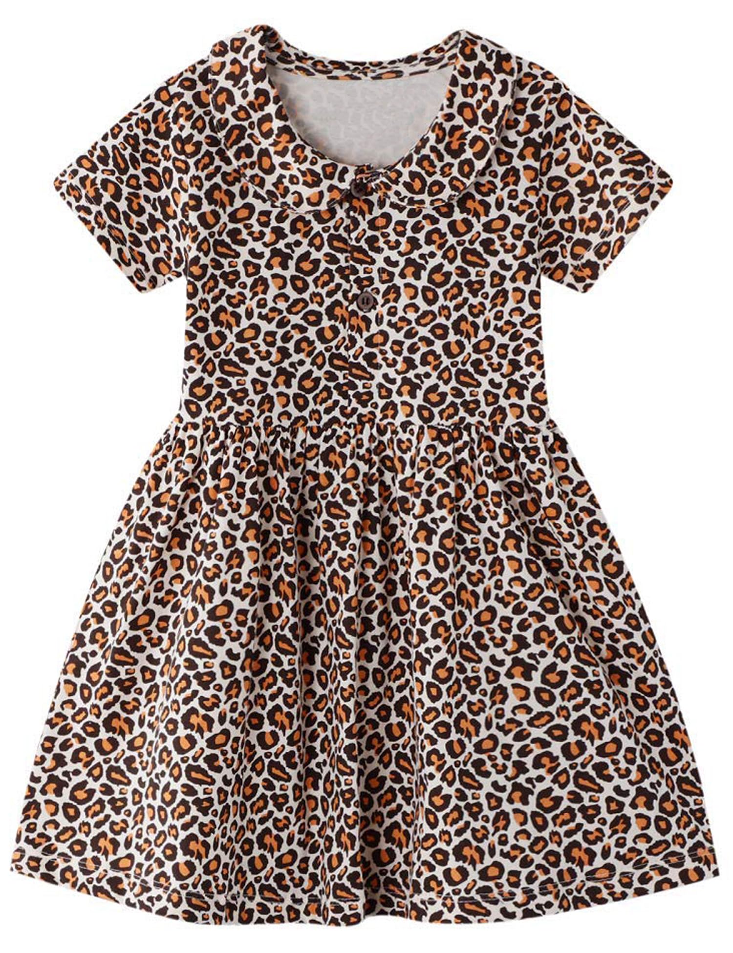 FreeLu Girls' Cotton Short Sleeve Dresses Cute Stripe Cartoon Patterned Casual Sundress