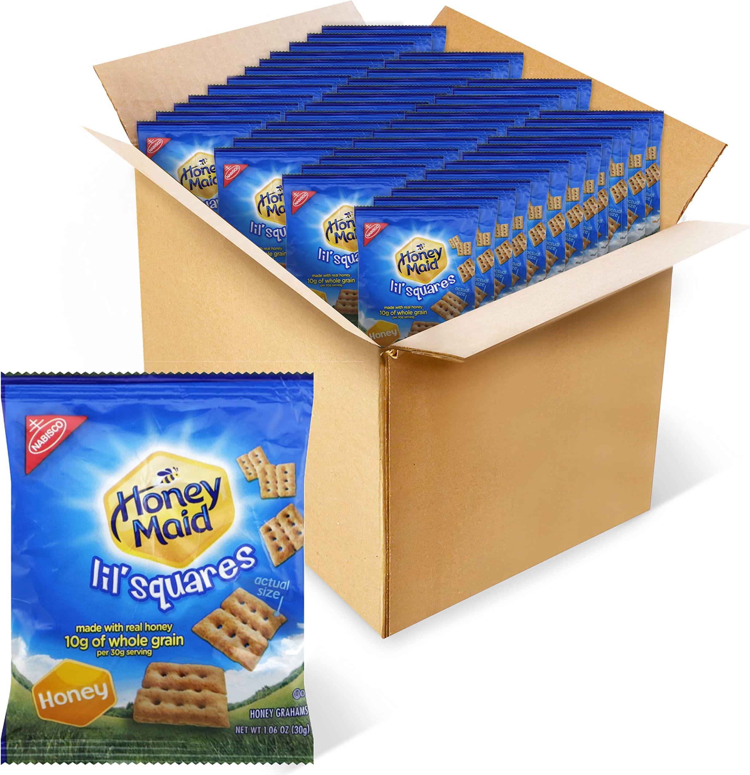 Honey Maid Lil' Squares Honey Graham Crackers, Bulk Lunch Snacks, 72 - 1.06 oz Snack Packs