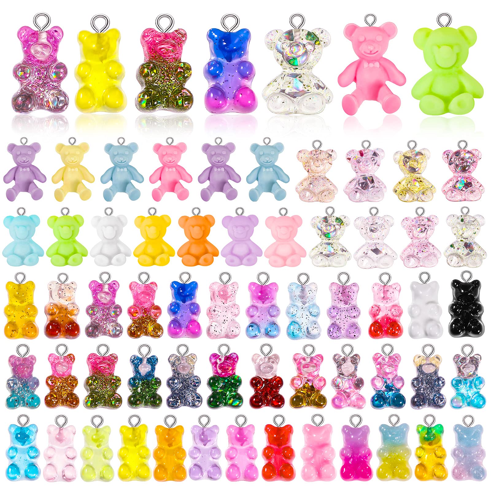 60 Pieces 3D Bear Charms Nail Charms Stuffing Jewelry Nails Making Cute Resin Candy Bear Charm Pendants for DIY Art Craft Valentine's Day Gift