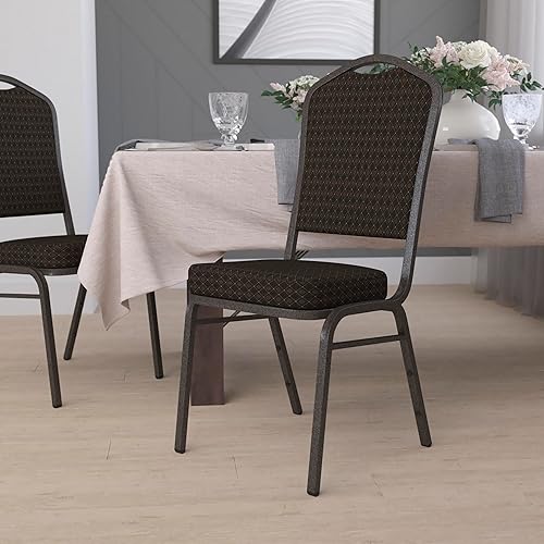 Miniatura 16 de EMMA + OLIVER Silla de banquete con respaldo de corona, tela estampada beige/marco dorado Tela estampada beige/marco dorado,Tela estampada con