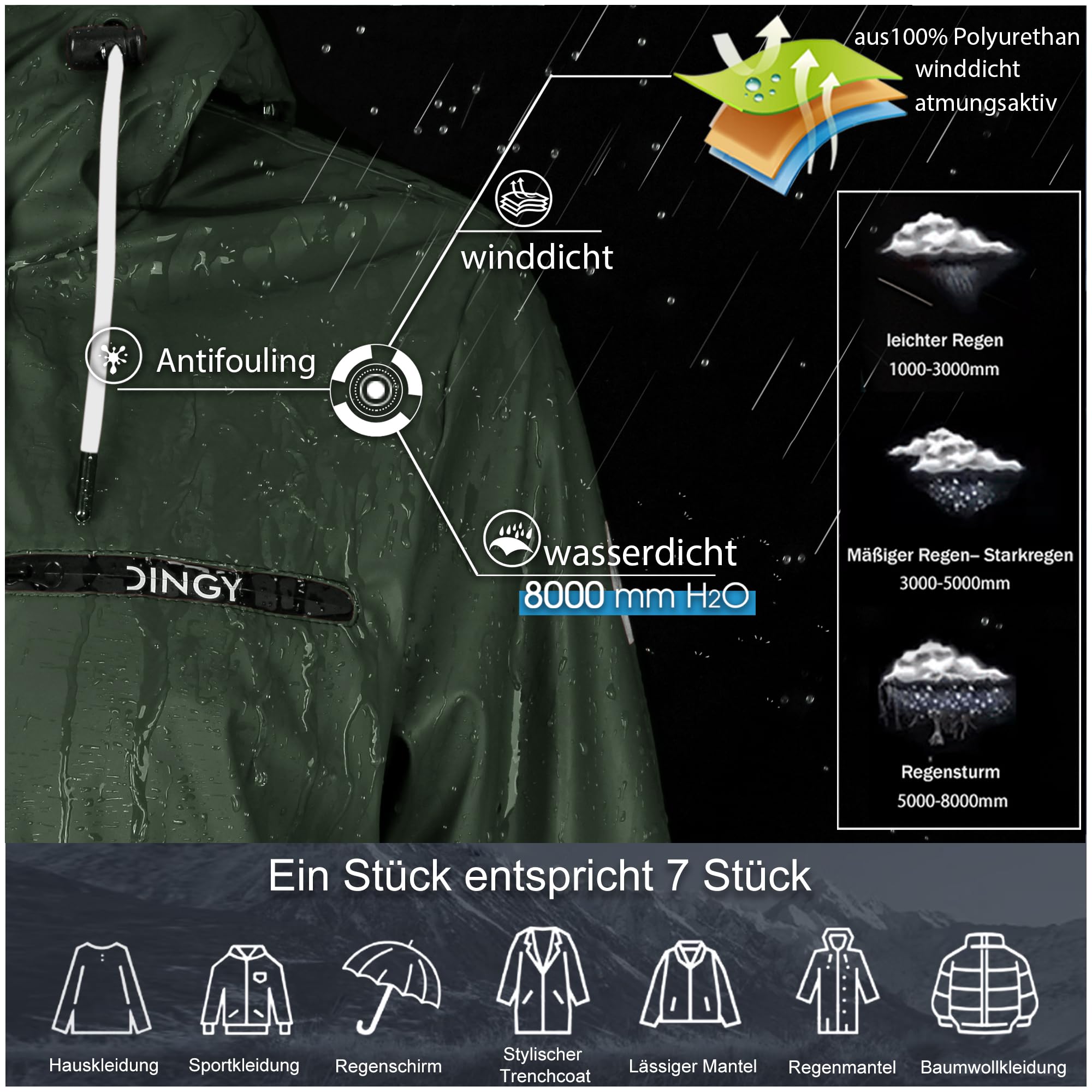 rhythm of the rain Regenmantel Damen wasserdicht Regenjacke gefüttert warm | Winterjacke, Wintermantel knielang, Friesennerz mit Kapuze, Herbst Winter winddicht warm, 2-Wege-Reißverschluss, Fahrrad