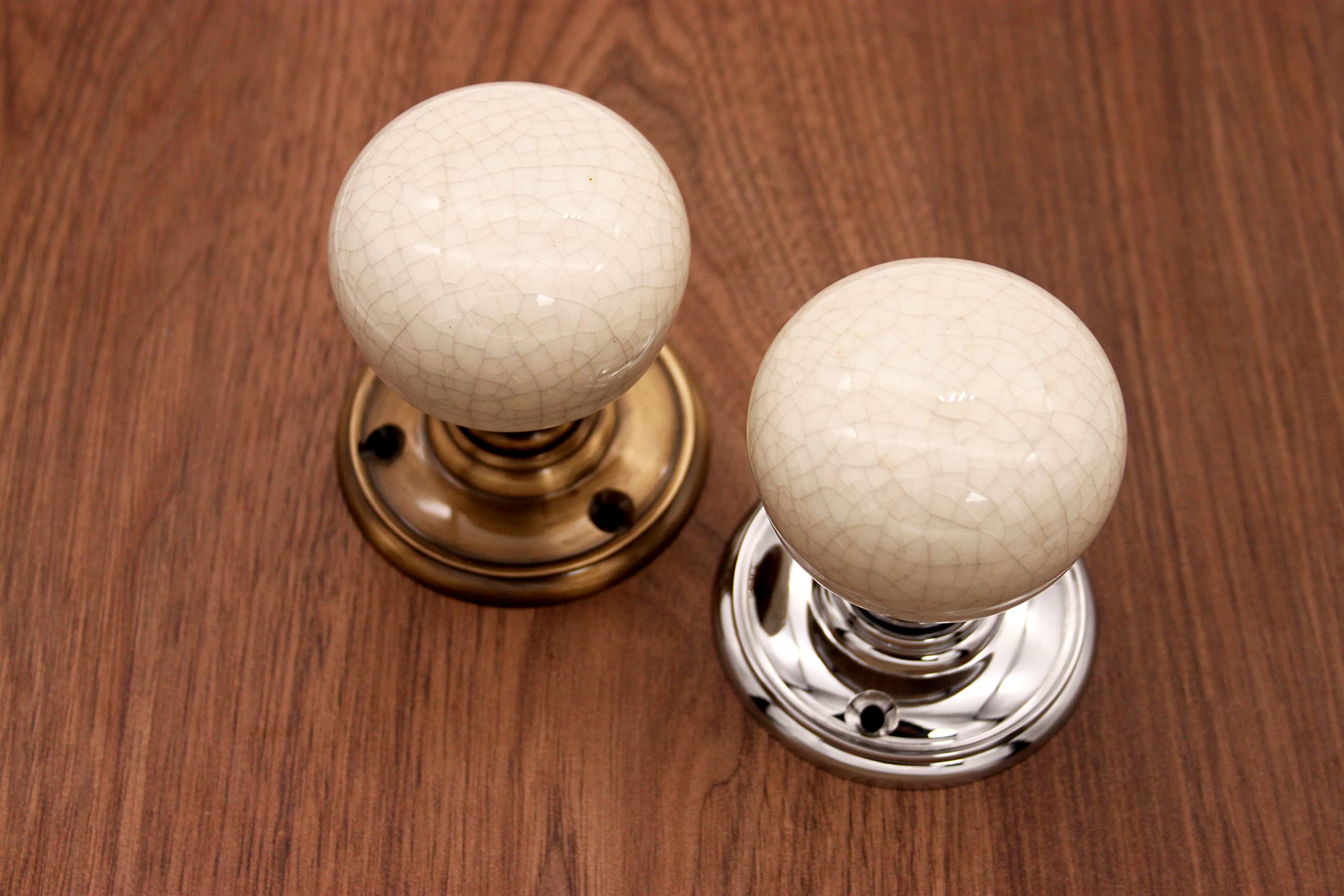 Infinity Decor Porcelain Ivory Crackle Ceramic Mortice Door Knobs 65mm - for Interior Doors Bronze/Chrome (Polished Chrome)