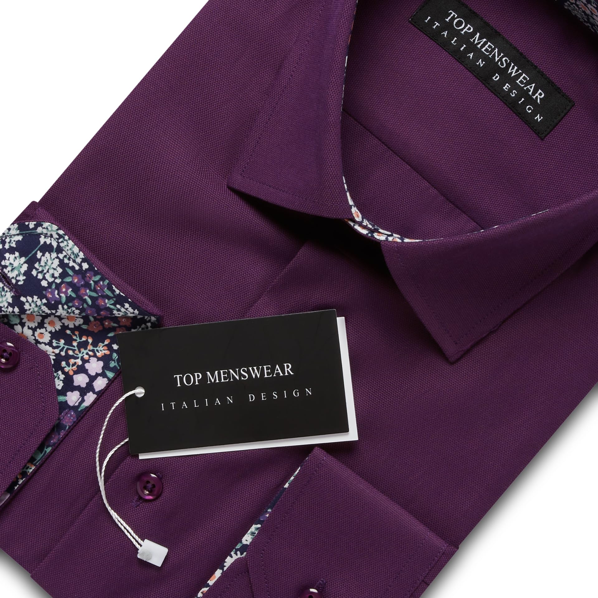 Top Mens Wear Navy Stampa Floreale Colletto Camicia Smart Casual Formale Manica Lunga