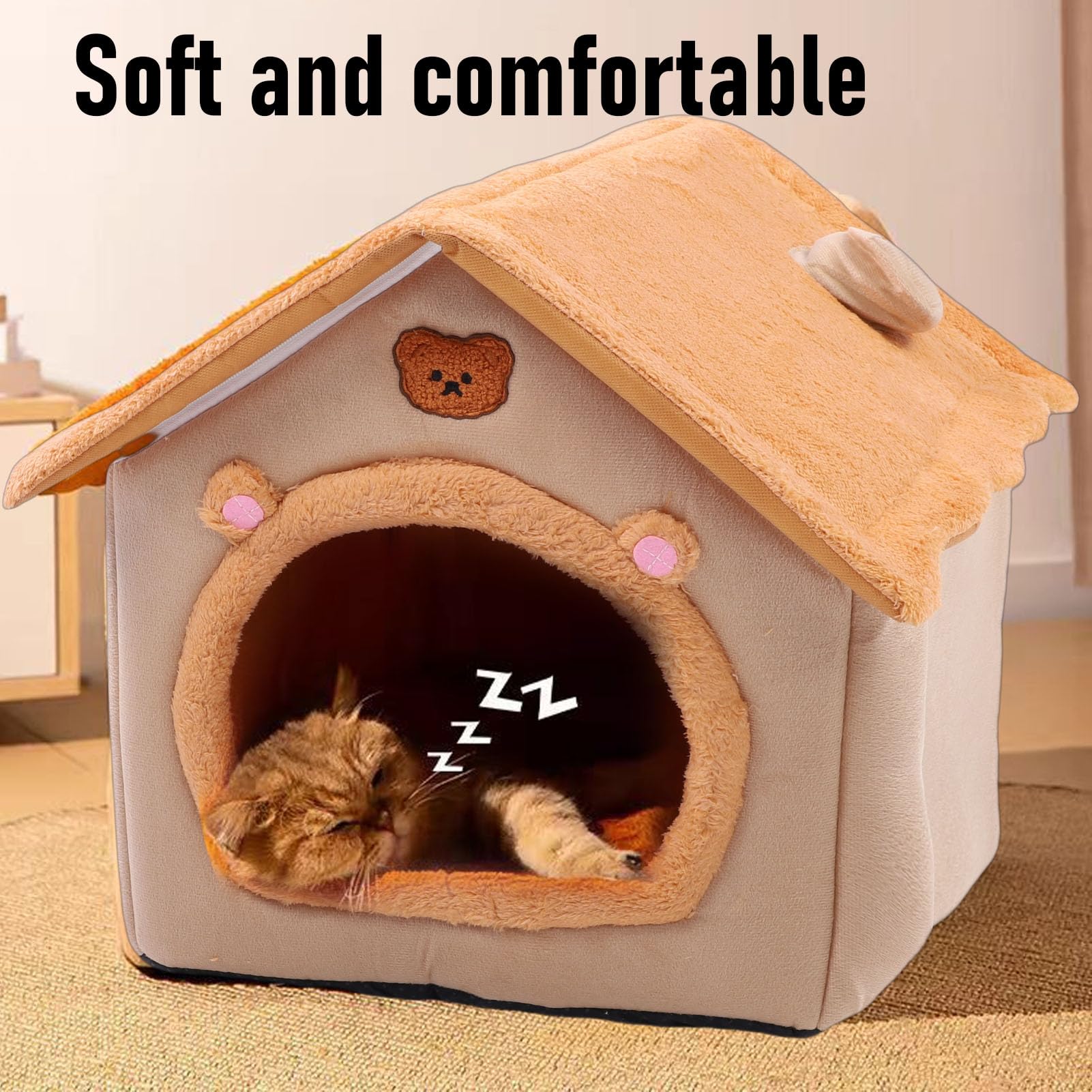Tenda per Cuccia per Animali Domestici, Cucce per Gatti e Condomini Antiscivolo in Tessuto Caldo e Confortevole Simpatico Orsetto per Lettino per Gatti con Cuscino per le Stagioni Tenda
