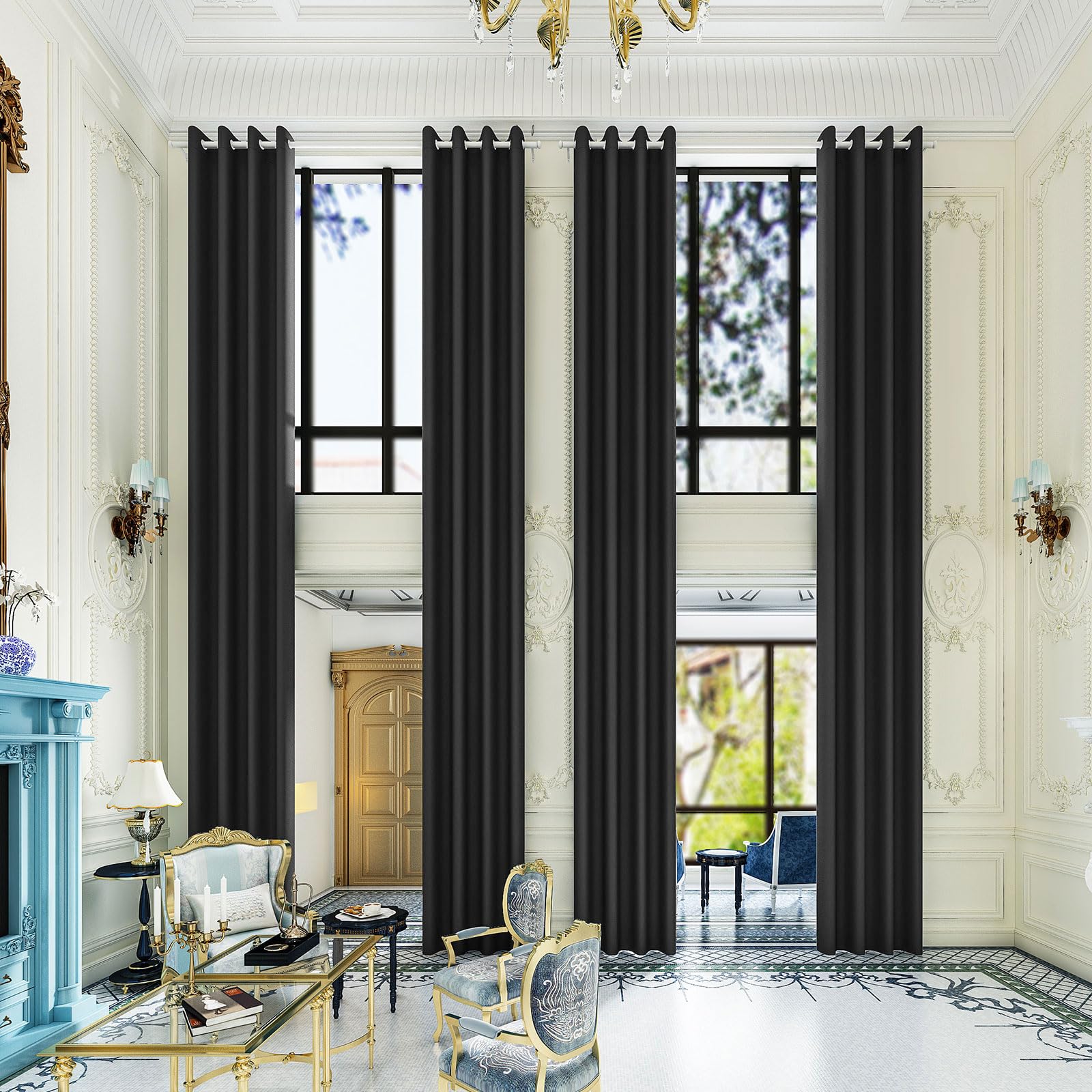Extra Long Blackout Curtains - 2 Story High Living Room Drapes - Tall Curtains for High Ceiling or Long Window - 144 156 168 192 204 216 228 240 Inch
