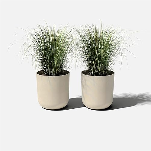 Miniatura 8 de Veradek Macetas redondas Lima para uso en interiores y exteriores, hechas de plástico, mezcla de hormigón con agujeros de drenaje, perfectas para