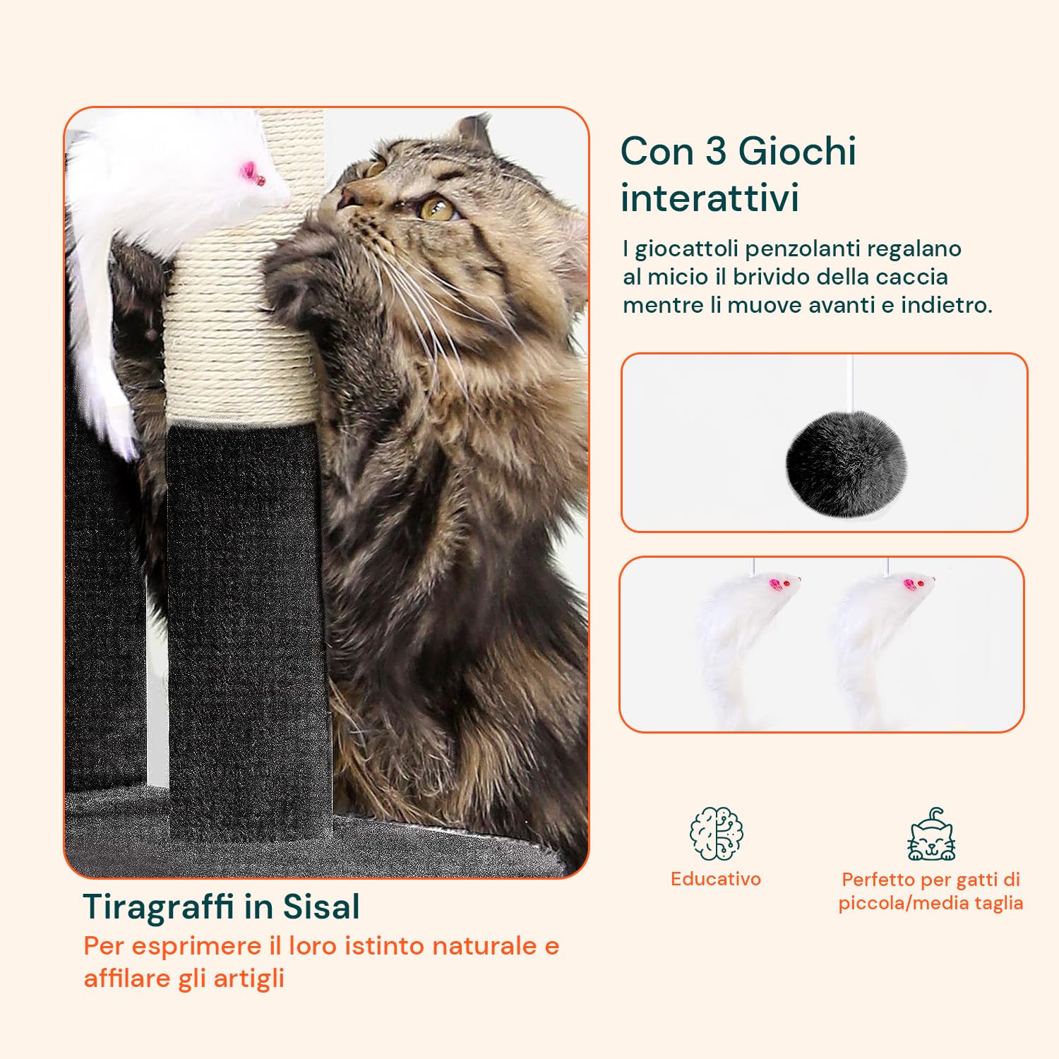 Tiragraffi XXL 170cm con Doppia Cuccia per Gatti Adulti, Albero Giochi in Sisal e Peluche, Piatteforme Relax, Ampio e Sicuro per il Massimo Divertimento dei Gatti Nero