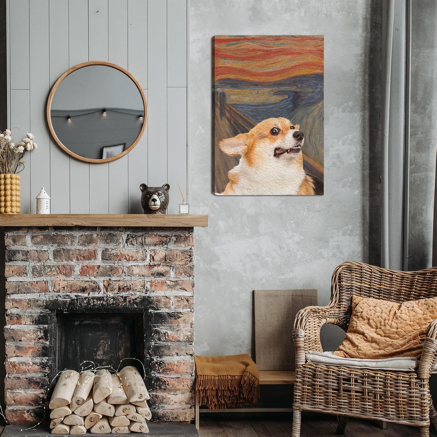 Funny Bathroom Decor Wall Art Famous Cat Canvas Print Framed Funny Dog Painting Poster Classic Animal Portrait Artwork for Bathroom Bedroom Living Room Kitchen Office 16x24in Framed