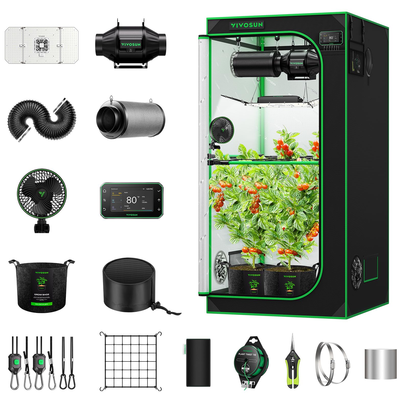 VIVOSUN GIY PRO Smart Grow Tent Kit, 3x3ft 3-Plant System, WiFi-Integrated Automatic Grow System with 2000D Mylar Grow Tent, Full-Spectrum Programmable Grow Light, Enhanced Ventilation & Circulation