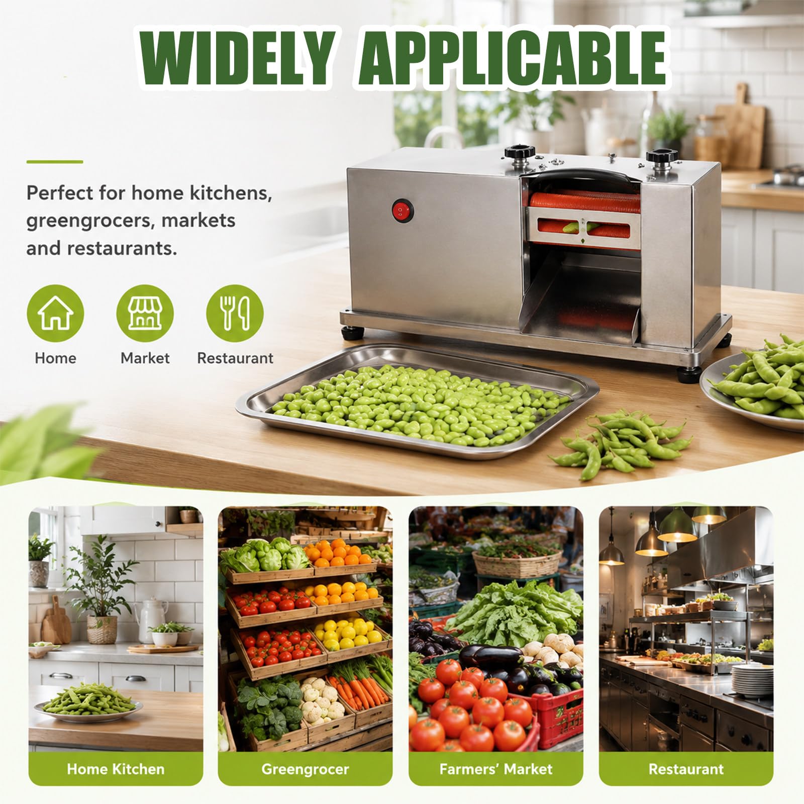 Maszyna do Łuskania Grochu z Regulowanymi Elastycznymi Rolkami | Przeznaczona do Kuchni, Restauracji i Stoisk Warzywnych, z Regulowanymi Rolkami do Groszku i Edamame