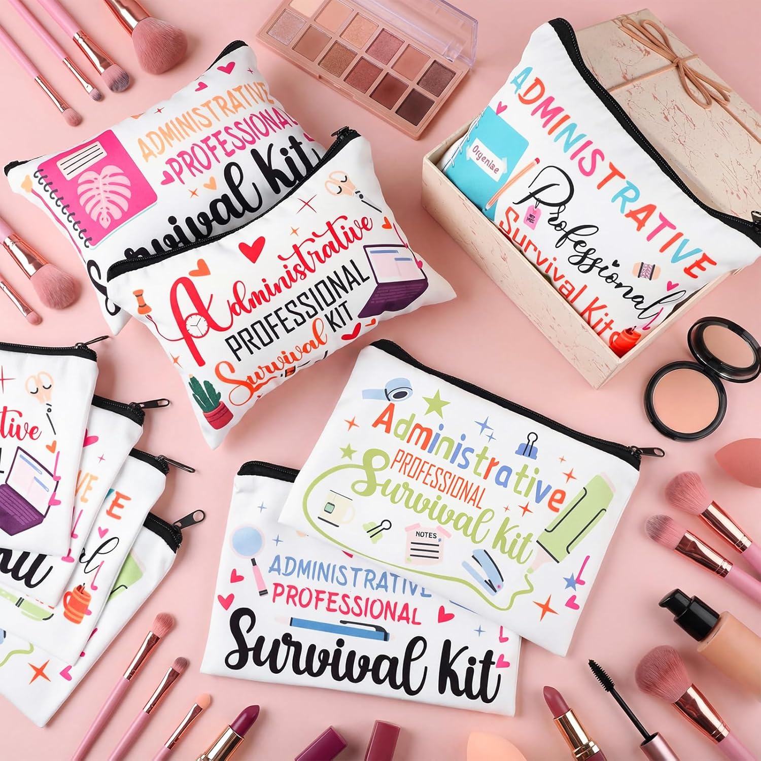 10 Pcs Administrative Professionals Day Gifts Cosmetic Bag Bulk Admin Assistant Survival Kit Secretary Appreciate Gift Bulk Makeup Bag for Admin Squad Employee Coworker Supplies