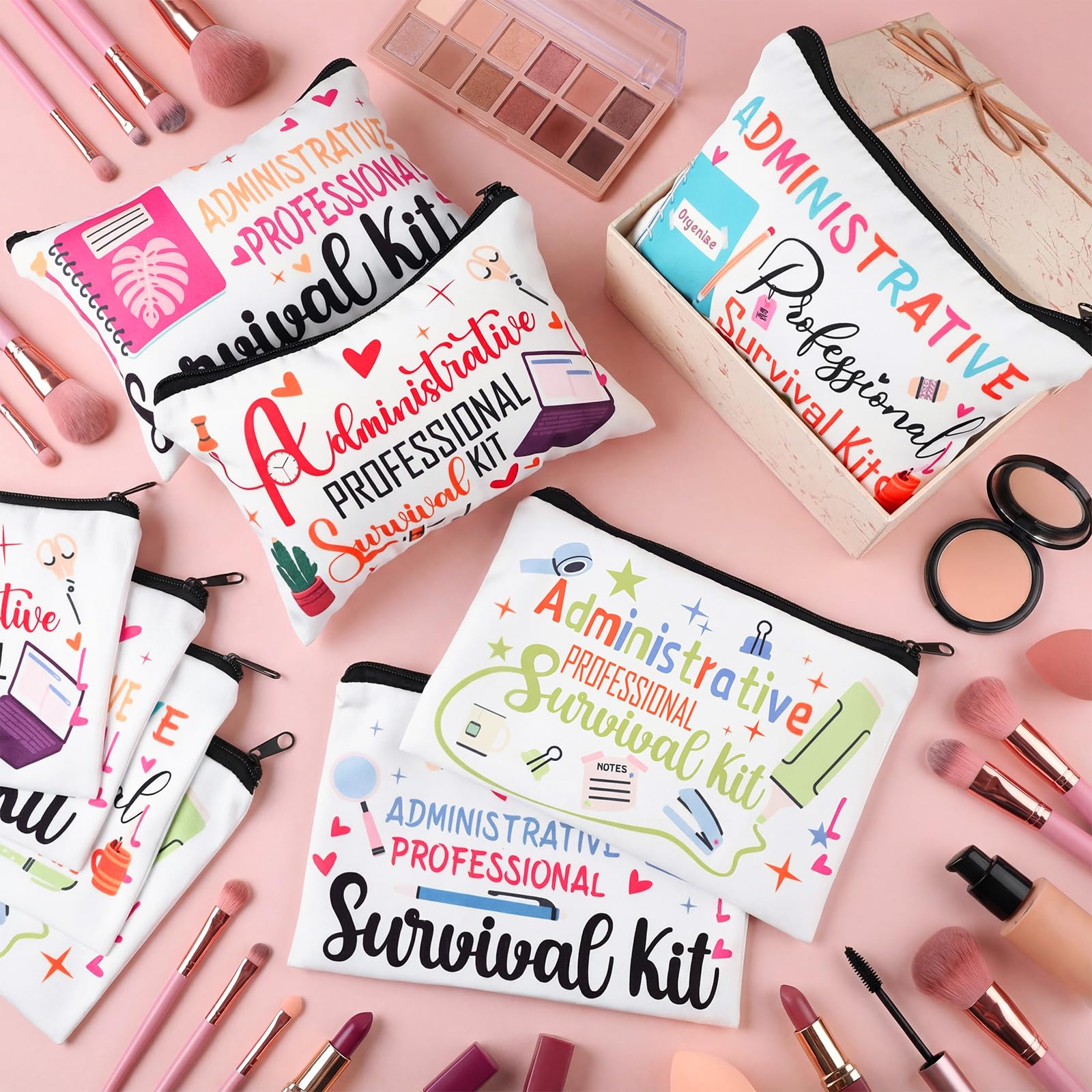 10 Pcs Administrative Professionals Day Gifts Cosmetic Bag Bulk Admin Assistant Survival Kit Secretary Appreciate Gift Bulk Makeup Bag for Admin Squad Employee Coworker Supplies