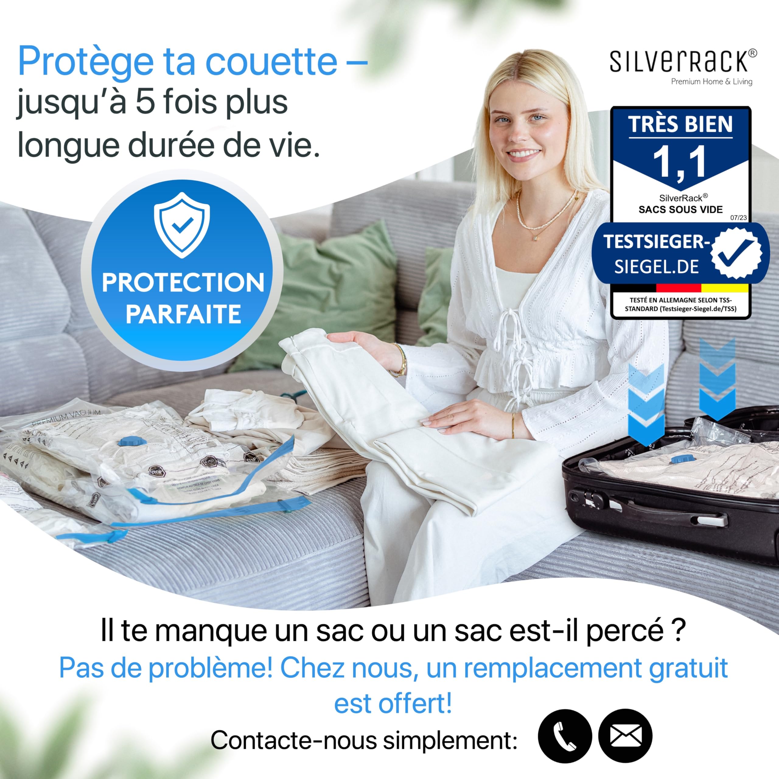 SilverRack Ensemble de Sacs de Rangement sous Vide [6 Pièces] en 2 Tailles (3x 60x80 cm / 3x 80x100 cm) - Sacs de Rangement sous Vide pour Vêtements et Couettes - pour Vêtements