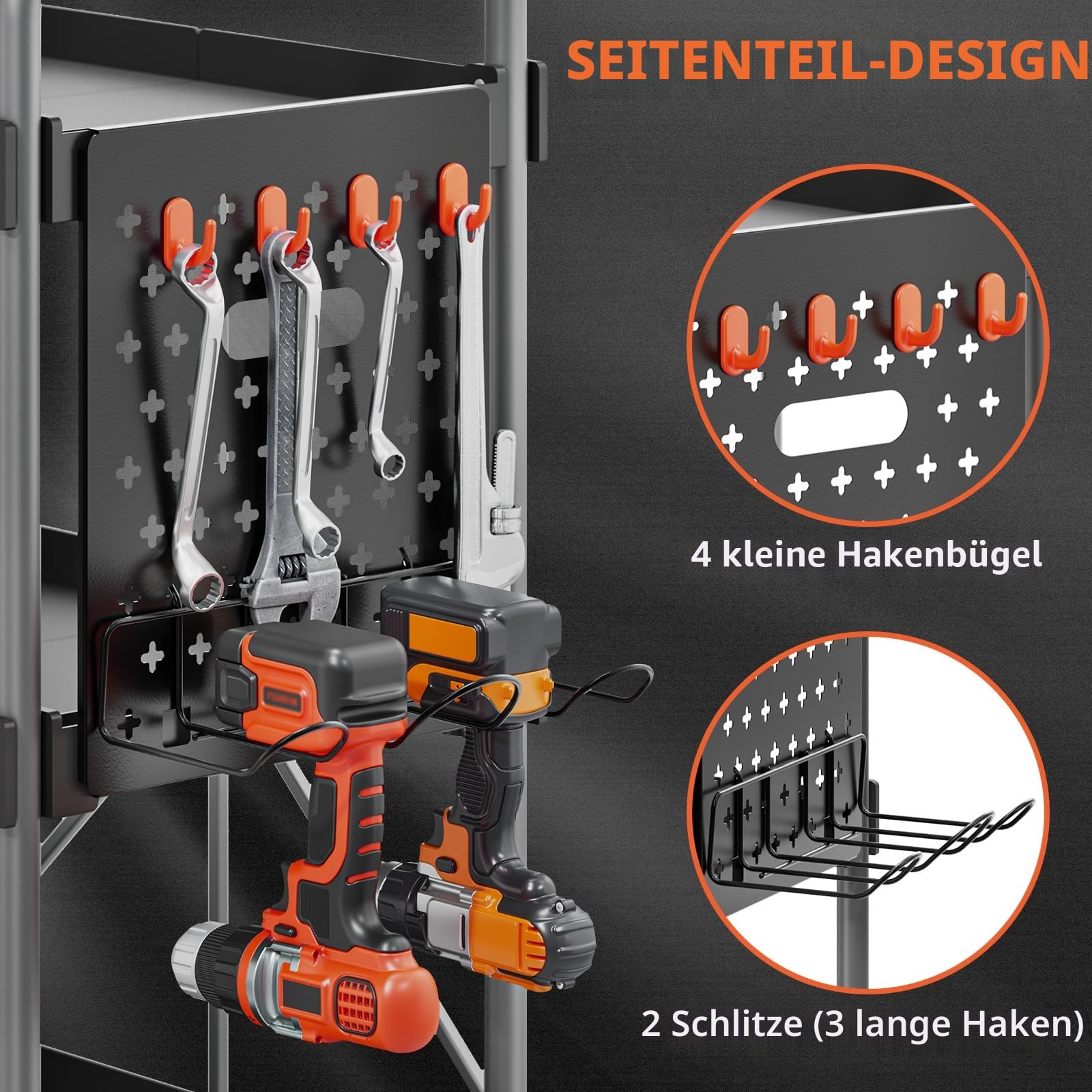 KINGRACK 3-Ebenen servierwagen klappbar mit Rollen ergonomischem Griff, klappbar Allzweck-Dienstwagen mit Organizer-Regal, praktisch für Haushalt, Büro, Garage, Lager Reparaturwerkstatt, schwarz.