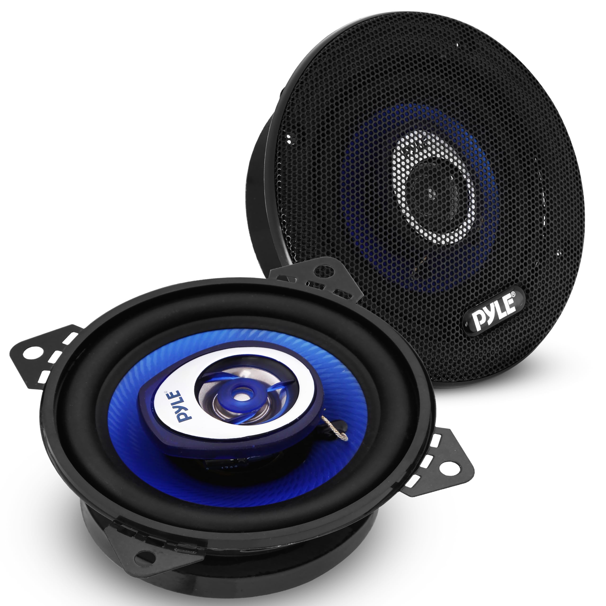 Pyle 4" Car Sound Speaker (Pair) - Upgraded Blue Poly Injection Cone 2-Way 180 Watt Peak w/Non-fatiguing Butyl Rubber Surround 4 Ohm & 3/4" ASV Voice Coil